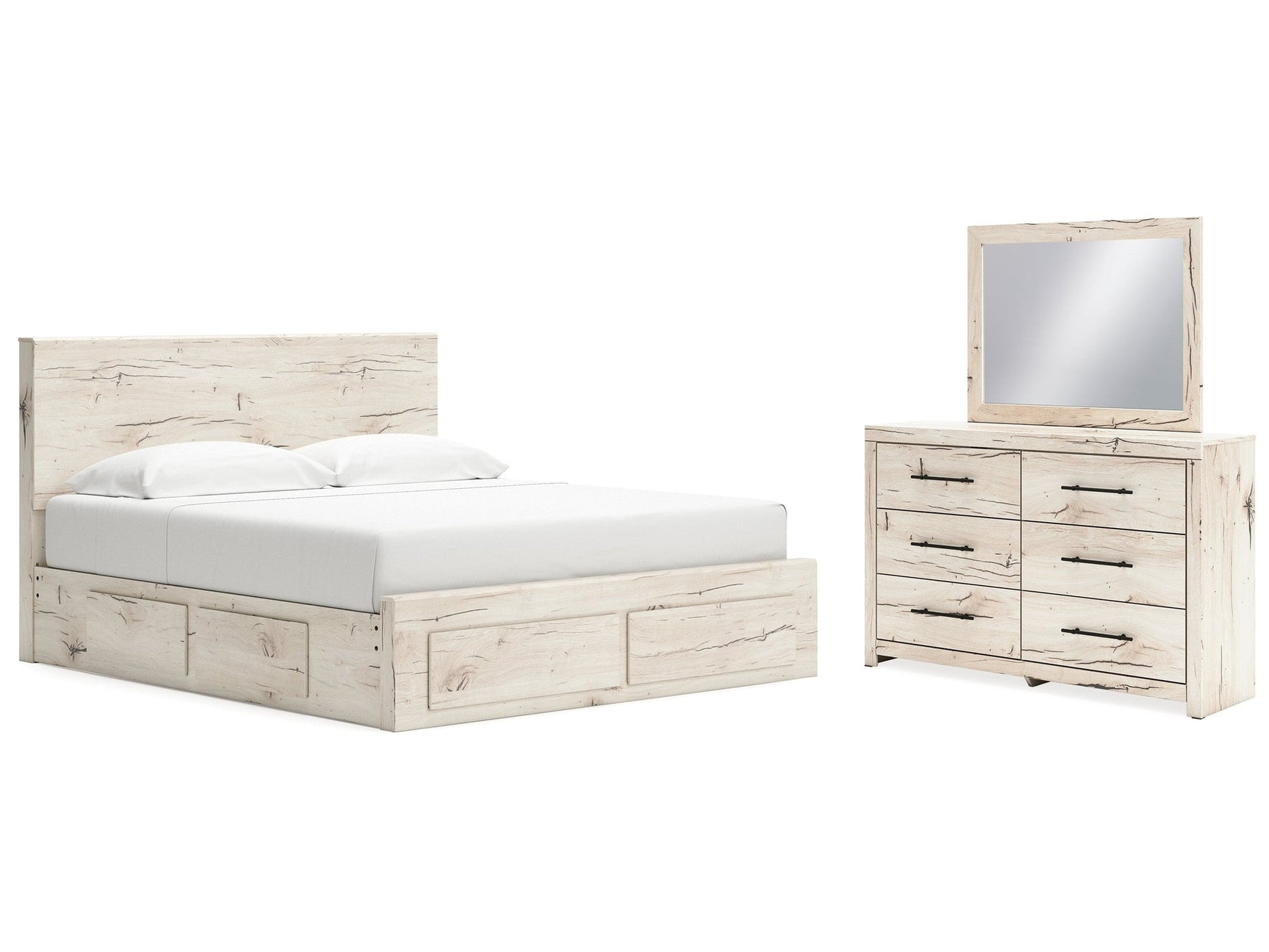 Lawroy Light Natural King Panel Storage Bed & Dresser & Mirror (Online Special Price) - Ornate Home