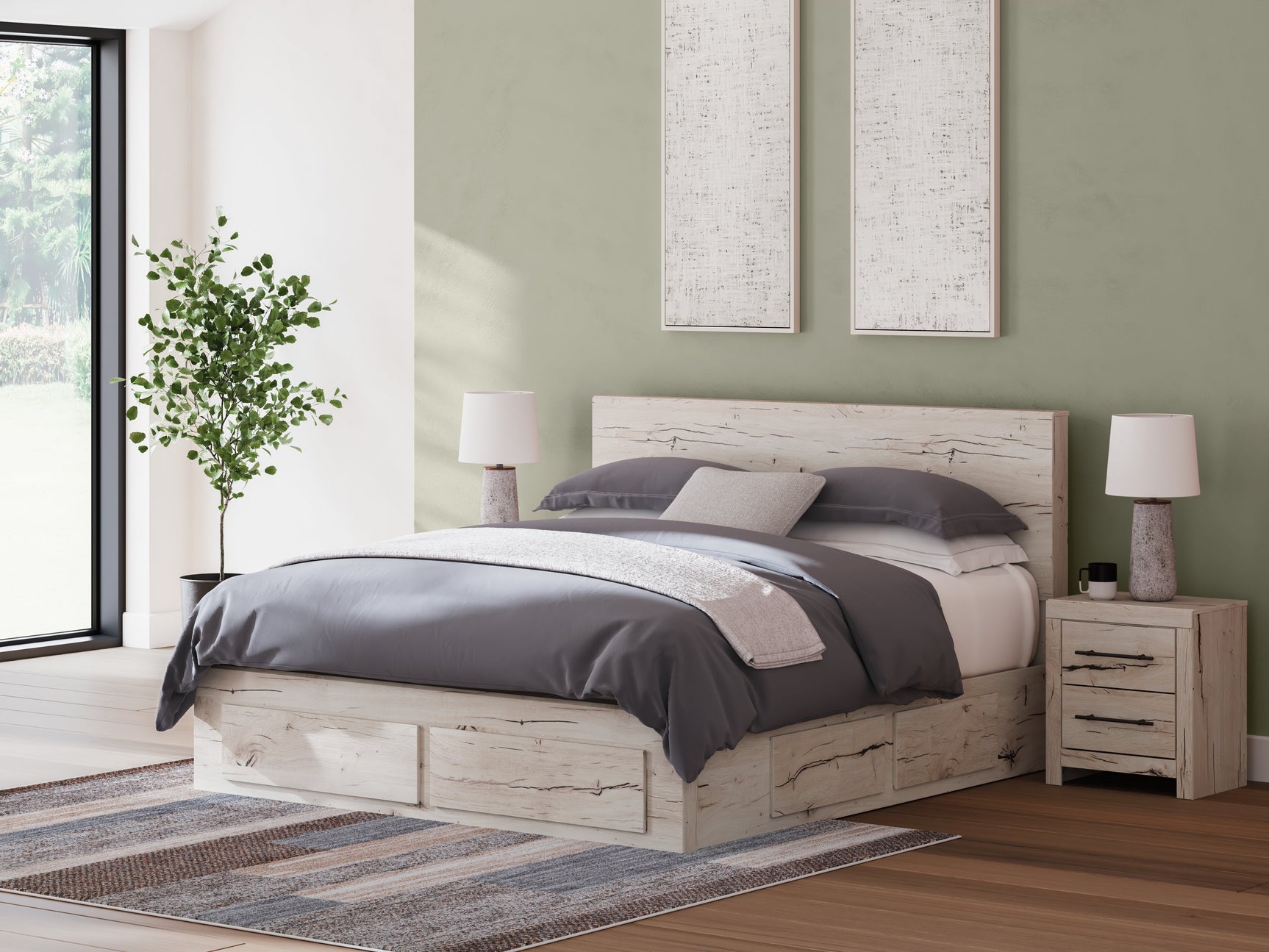 Lawroy Light Natural King Panel Storage Bed - Ornate Home