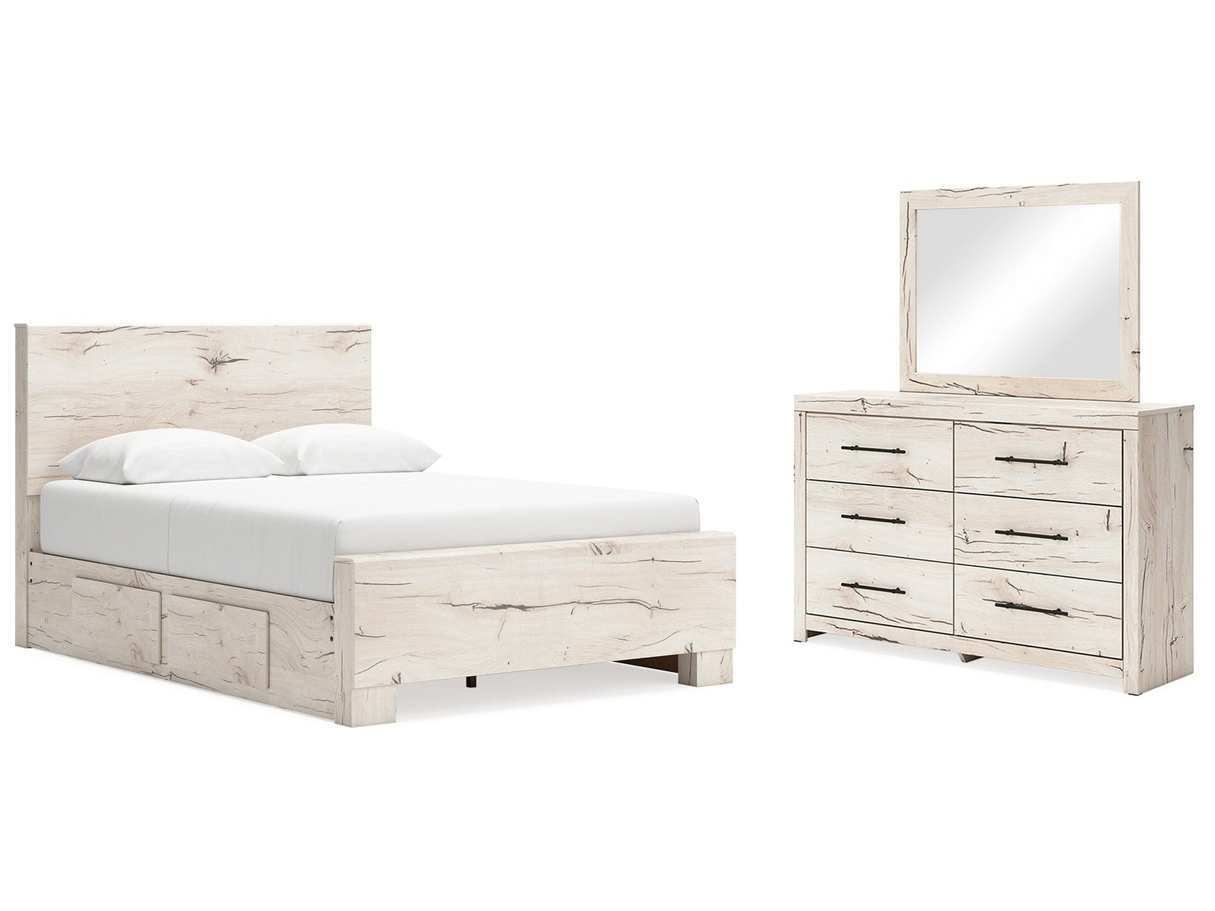 Lawroy Light Natural Queen Panel Bed w/4 Storage & Dresser & Mirror (Online Special Price) - Ornate Home