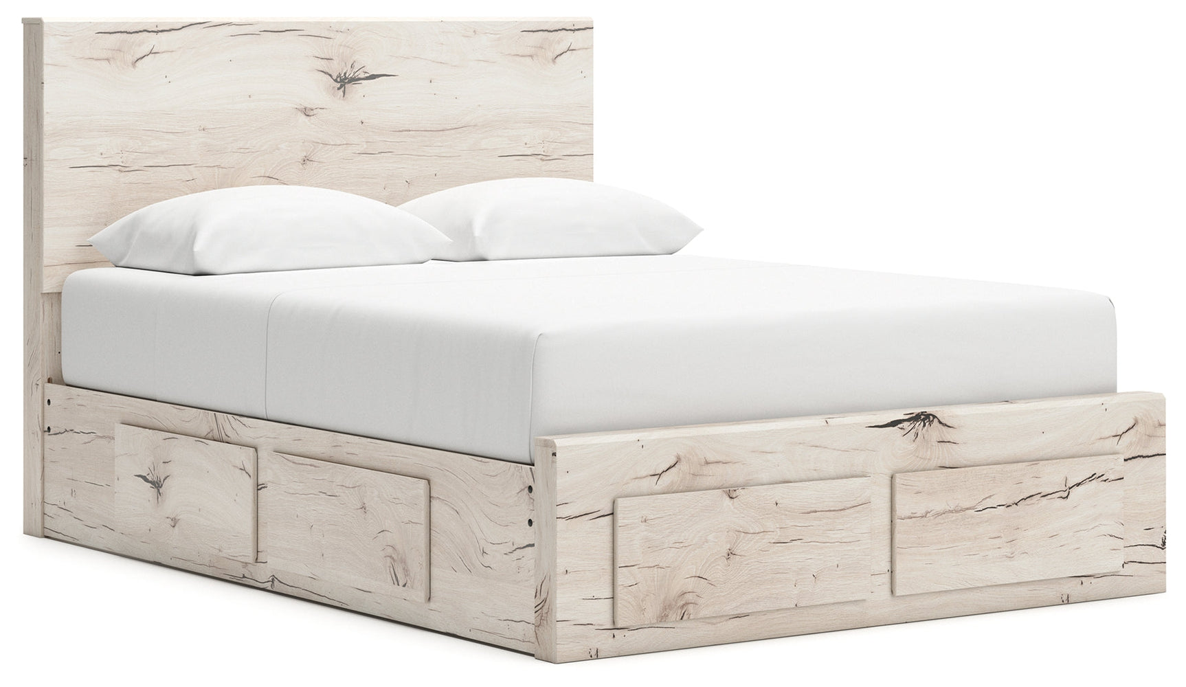 Lawroy Light Natural Queen Panel Bed with Storage Footboard, 2 Under Bed Storage Units - Ornate Home