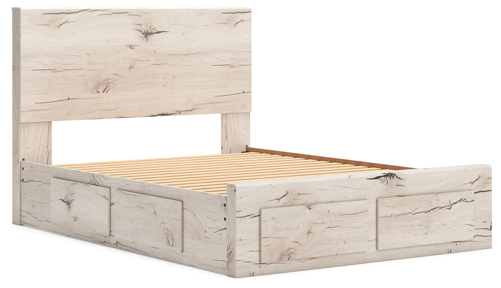Lawroy Light Natural Queen Panel Bed with Storage Footboard, 2 Under Bed Storage Units - Ornate Home
