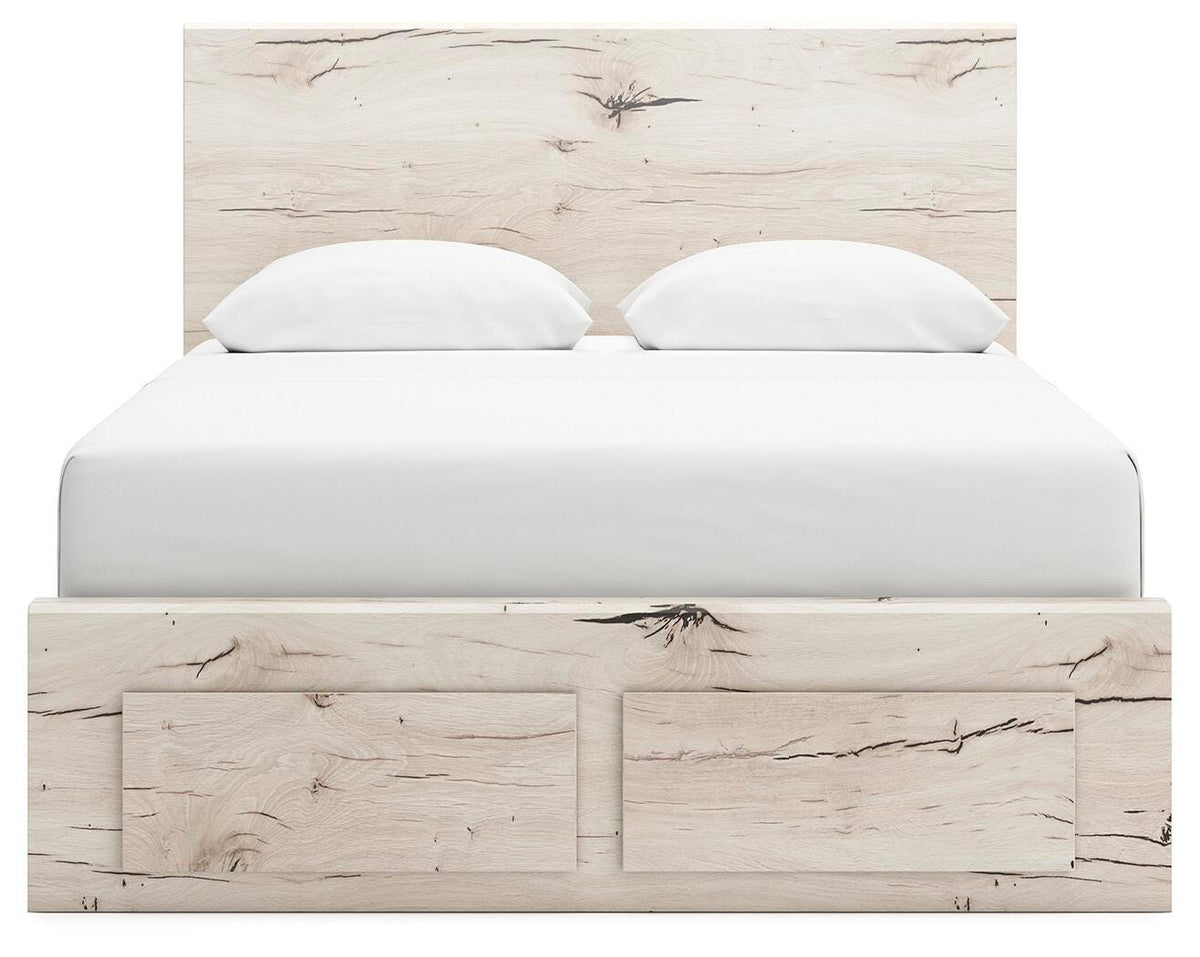 Lawroy Light Natural Queen Panel Storage Bed, Dresser, Mirror, Chest and Nightstand - Ornate Home