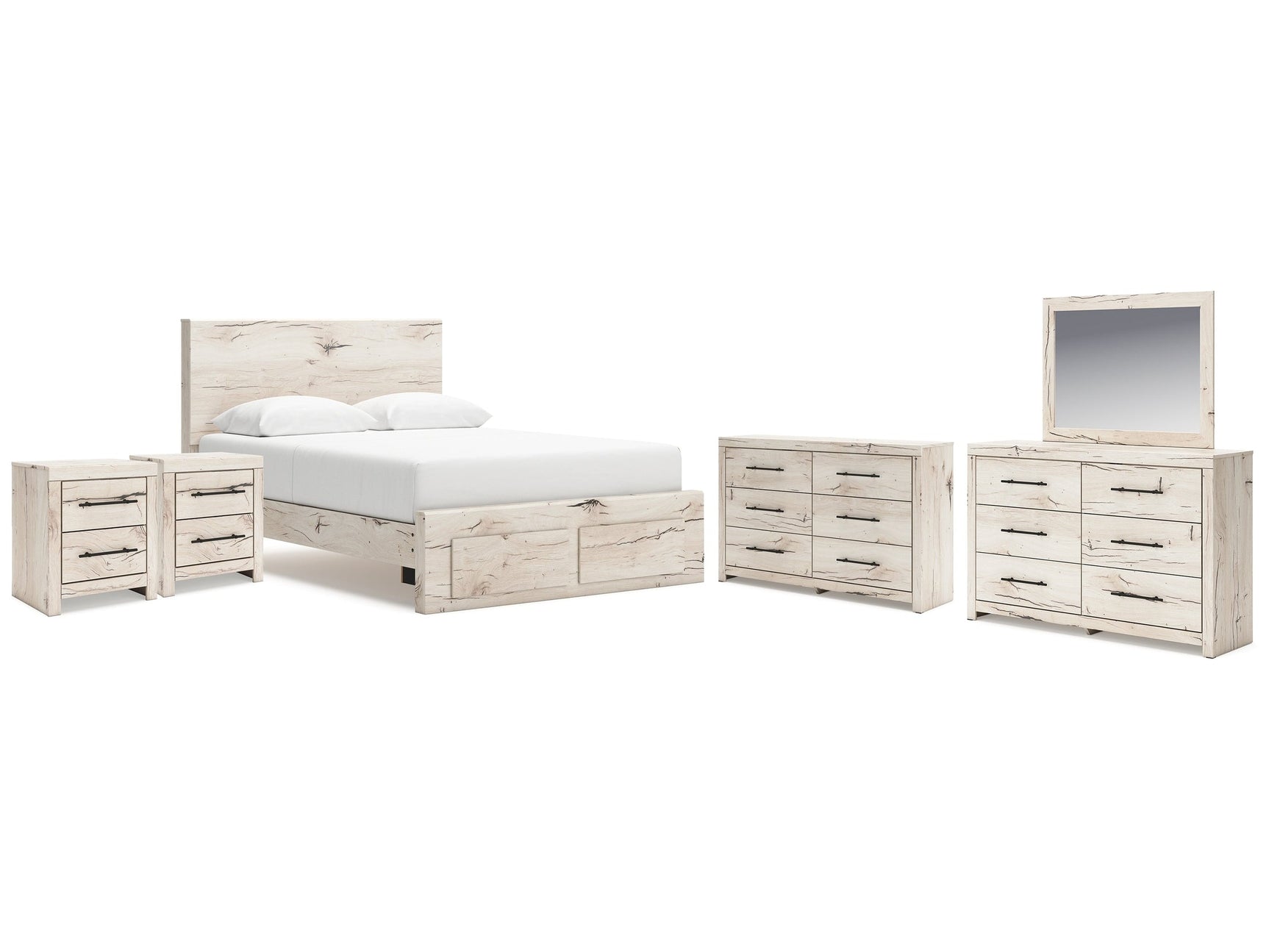 Lawroy Light Natural Queen Storage Bedroom Set with 2 Dressers, Mirror and 2 Nightstands (Online Special Price) - Ornate Home