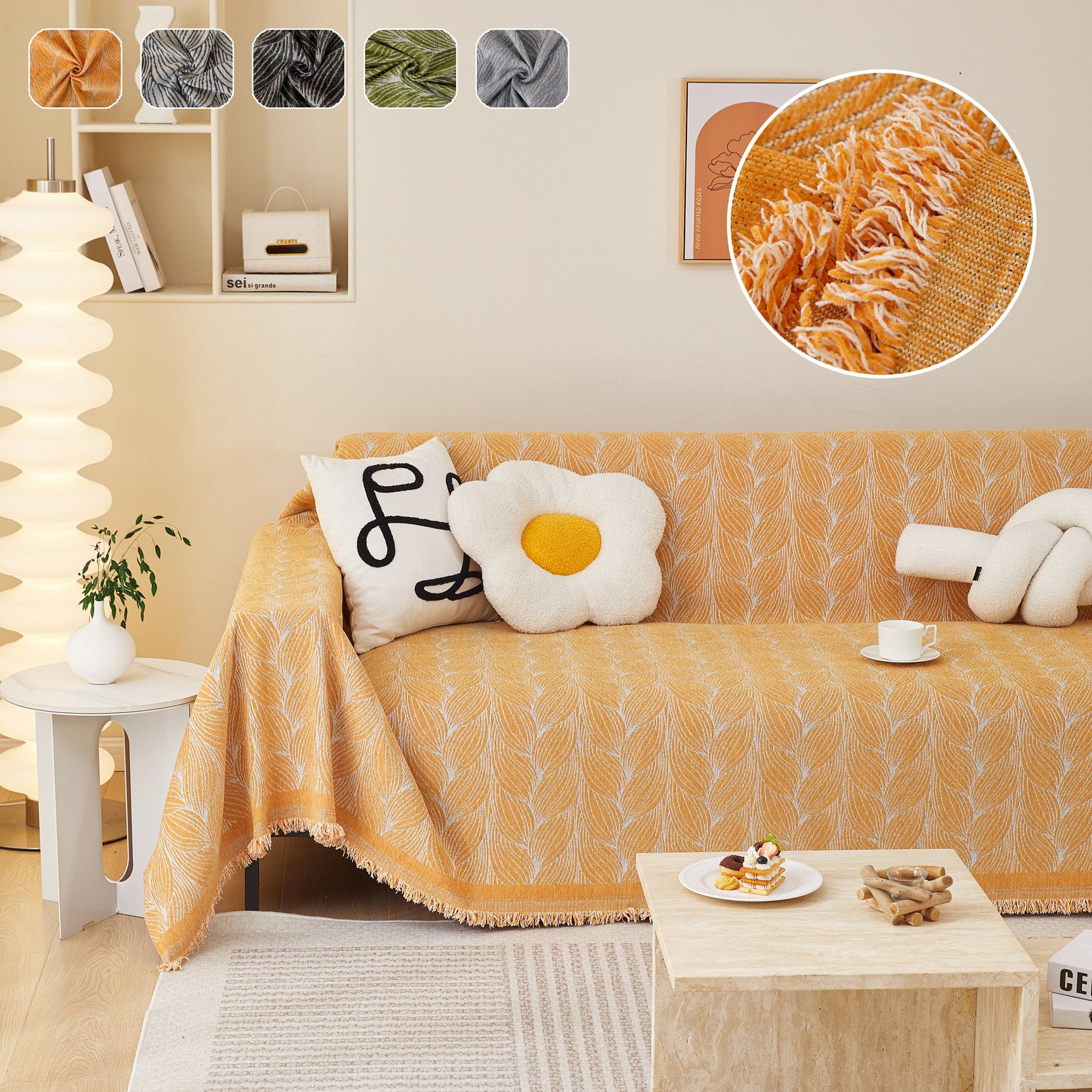 Leaf Universal Furniture Protector Chenille Couch Cover, Large Couch Cover Blanket for Couch Sofa - Ornate Home