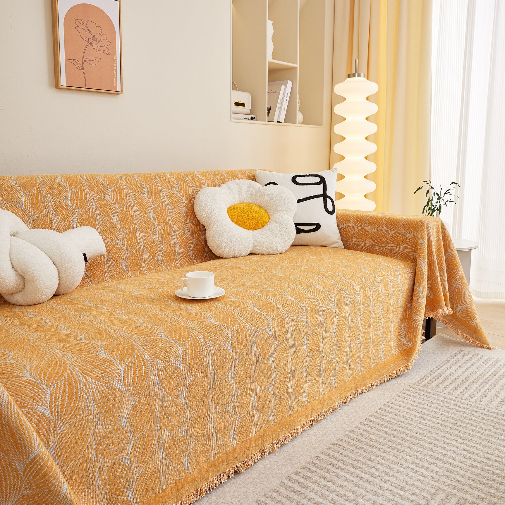 Leaf Universal Furniture Protector Chenille Couch Cover, Large Couch Cover Blanket for Couch Sofa - Ornate Home