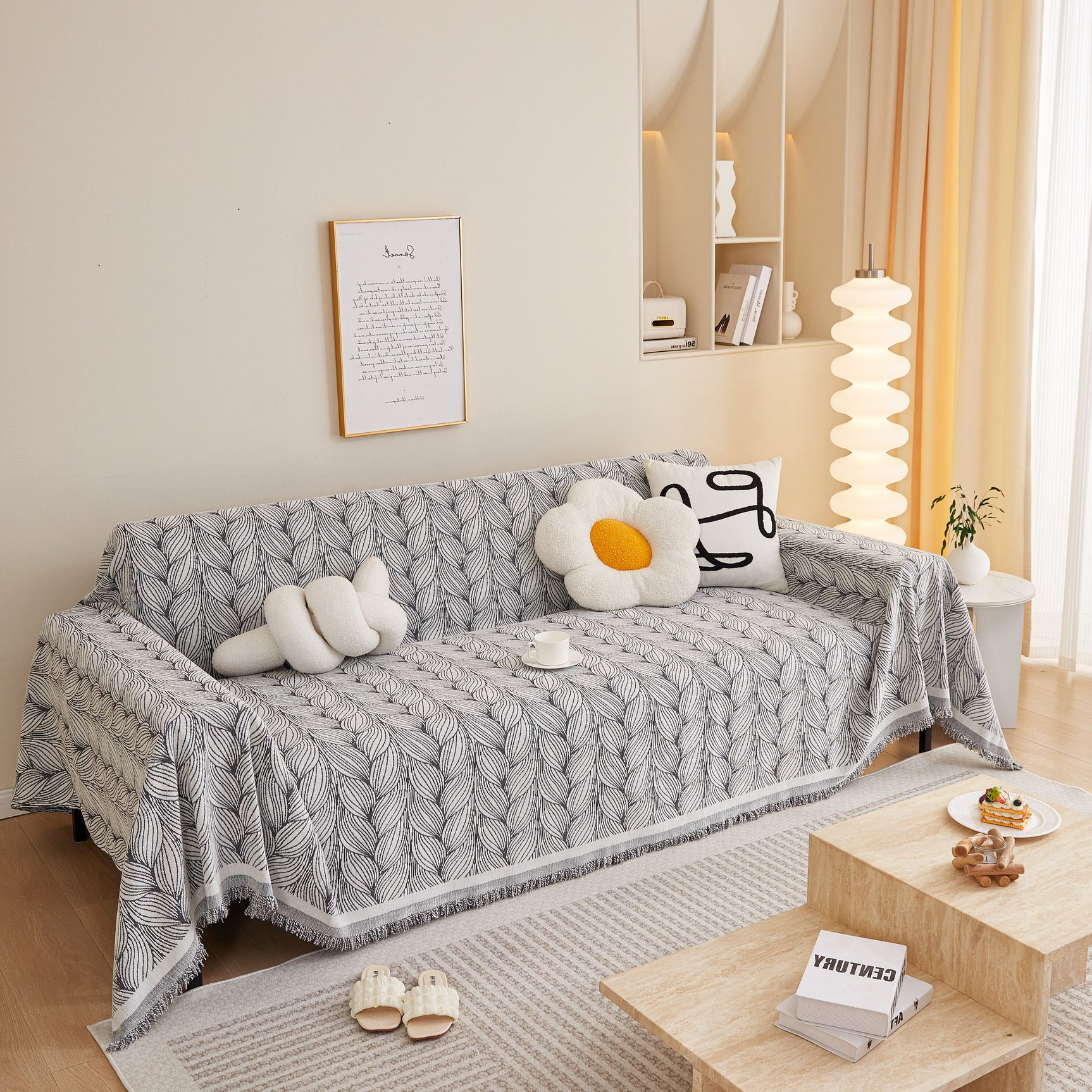 Leaf Universal Furniture Protector Chenille Couch Cover, Large Couch Cover Blanket for Couch Sofa - Ornate Home