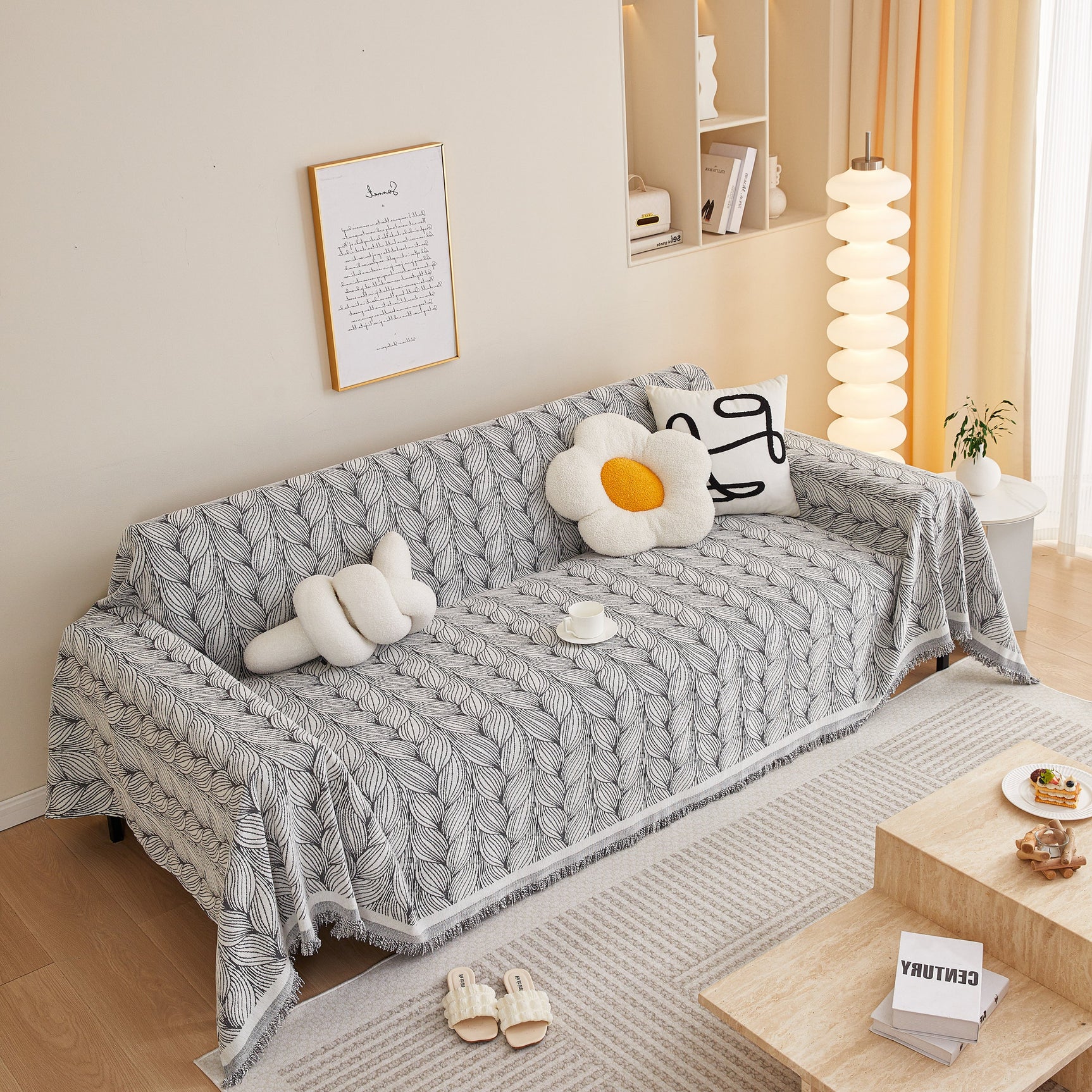 Leaf Universal Furniture Protector Chenille Couch Cover, Large Couch Cover Blanket for Couch Sofa - Ornate Home