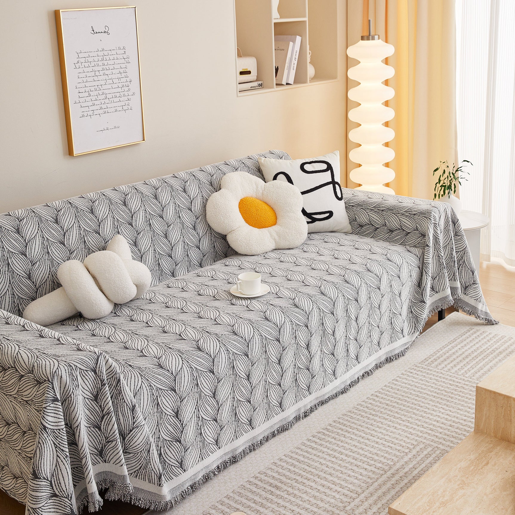 Leaf Universal Furniture Protector Chenille Couch Cover, Large Couch Cover Blanket for Couch Sofa - Ornate Home
