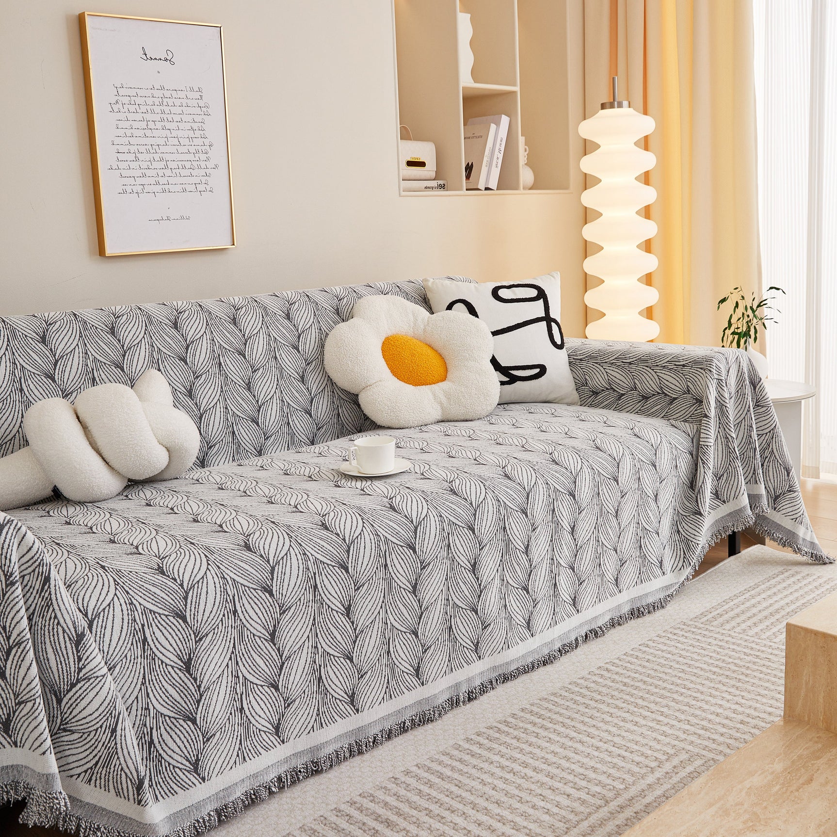 Leaf Universal Furniture Protector Chenille Couch Cover, Large Couch Cover Blanket for Couch Sofa - Ornate Home