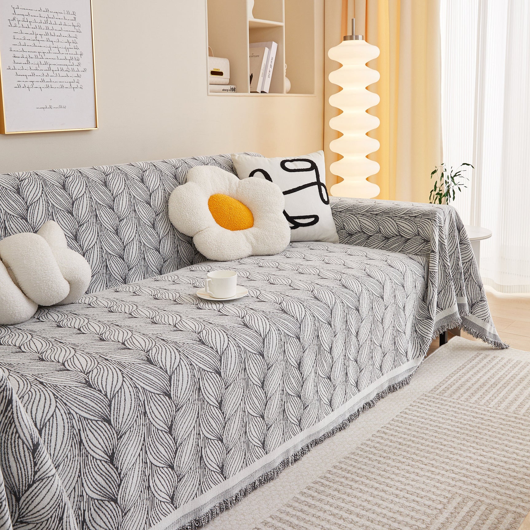 Leaf Universal Furniture Protector Chenille Couch Cover, Large Couch Cover Blanket for Couch Sofa - Ornate Home