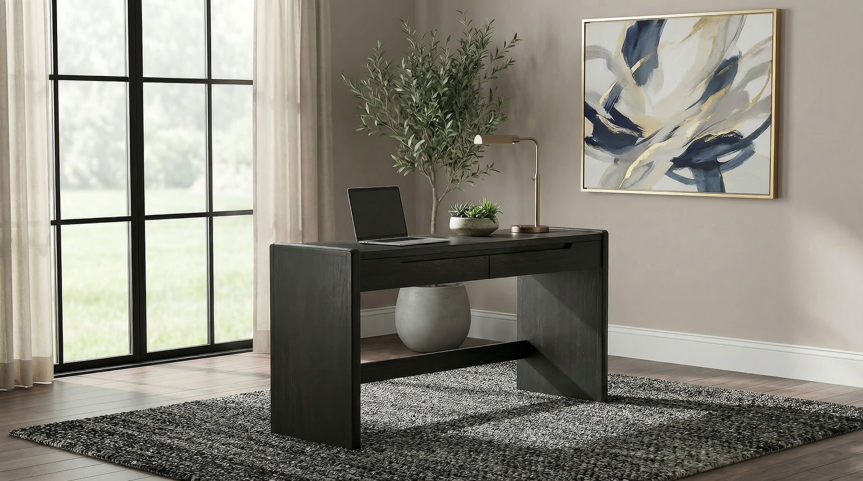 Leandro Burnished Black 2-drawer Home Office Writing Desk - Ornate Home