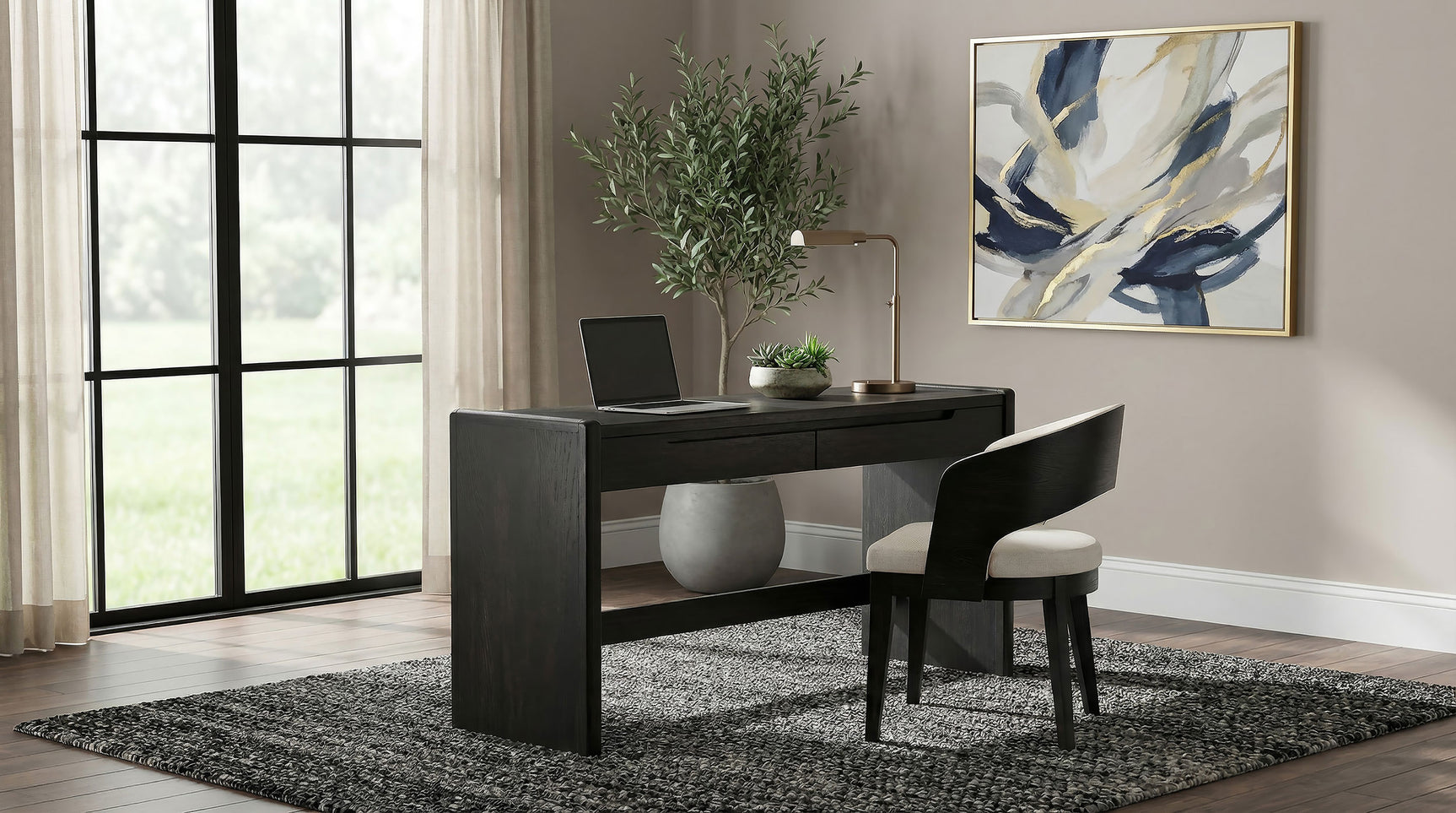 Leandro Burnished Black 2-drawer Home Office Writing Desk - Ornate Home