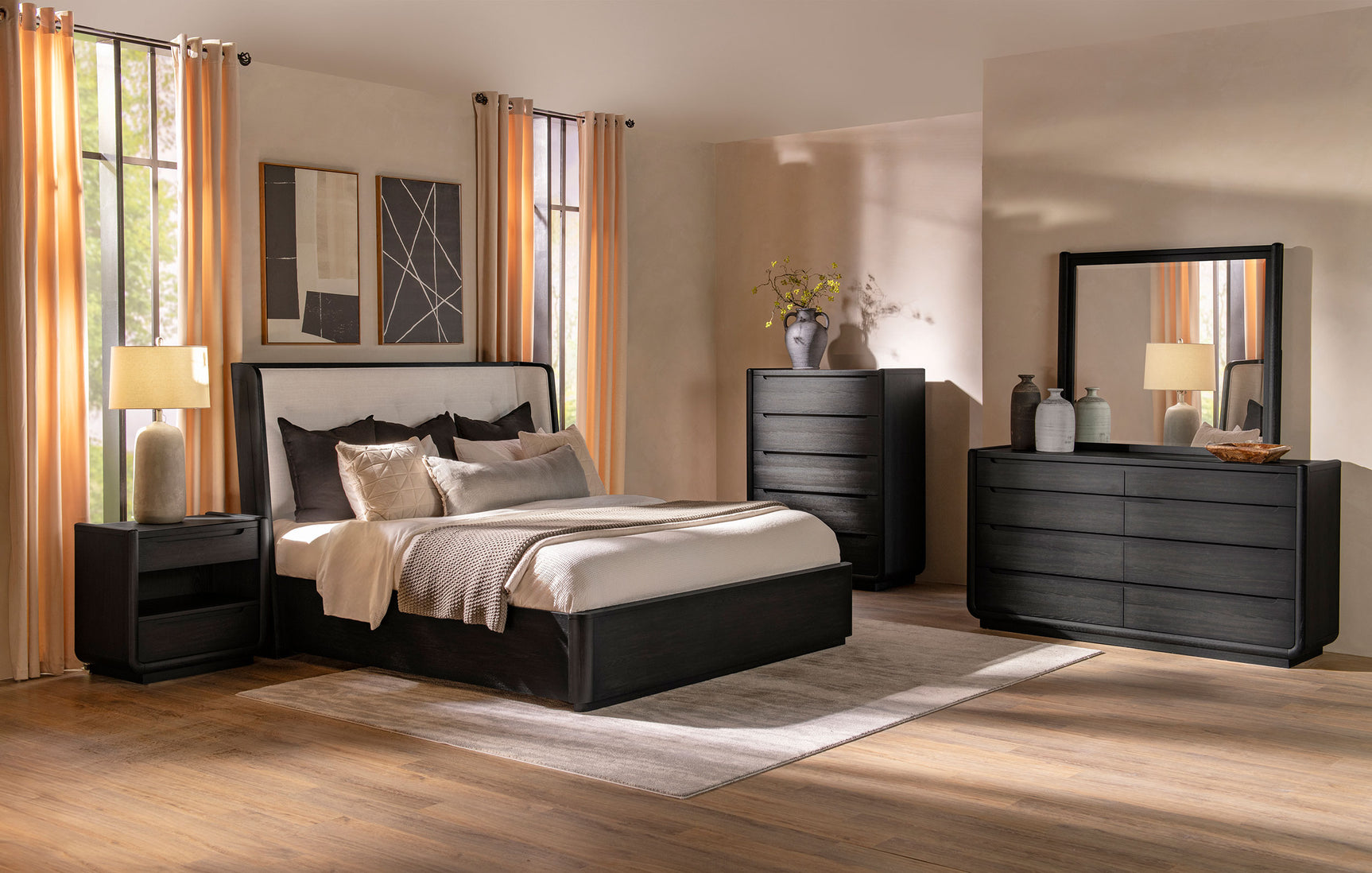 Leandro Burnished Black 5-piece California King Bedroom Set - Ornate Home