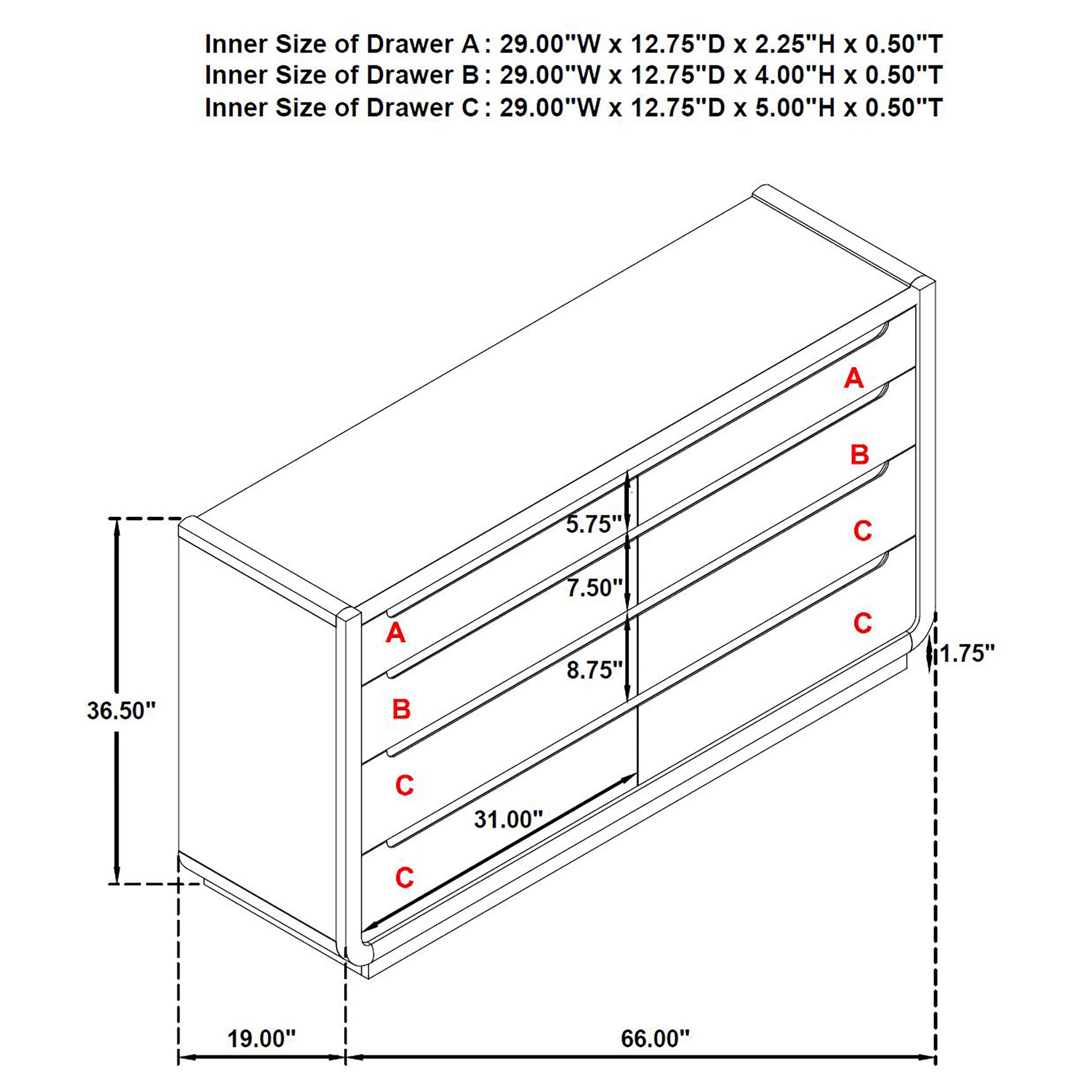 Leandro Burnished Black 8-drawer Bedroom Dresser Cabinet - Ornate Home