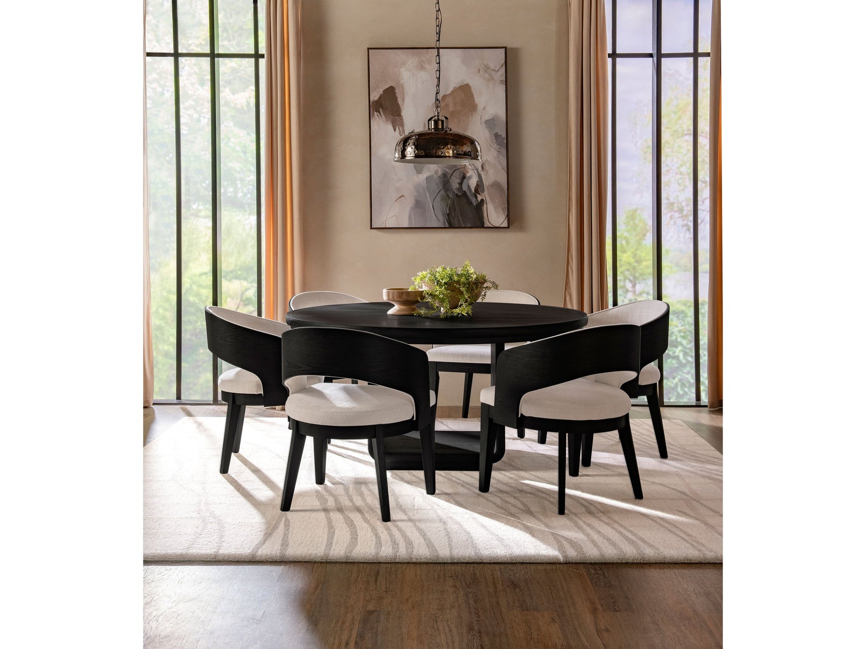 Leandro Burnished Black/Cream 7-piece Round Dining Table Set - Ornate Home