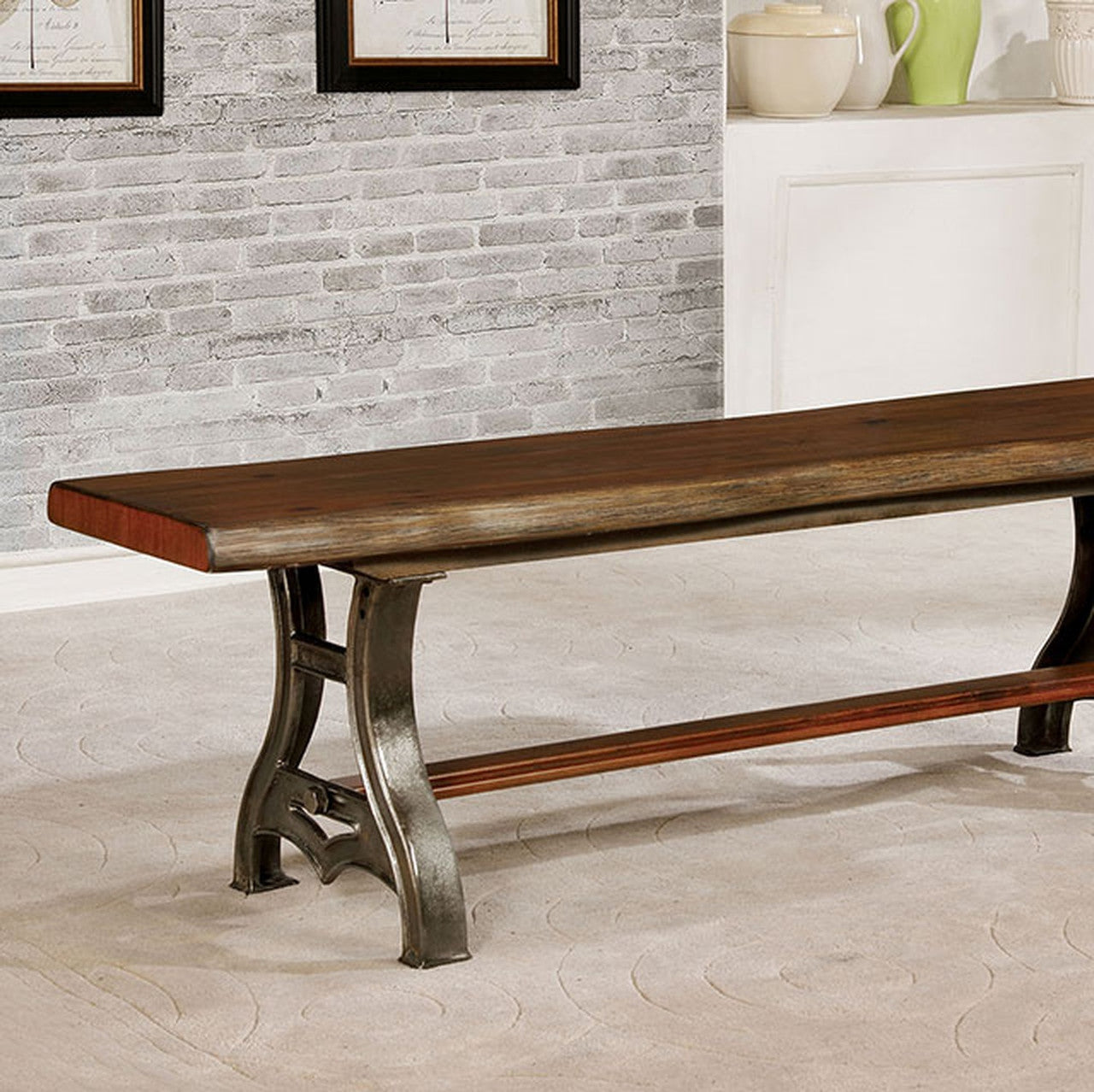Leann Brown Cherry/Dark Gray Bench - Ornate Home