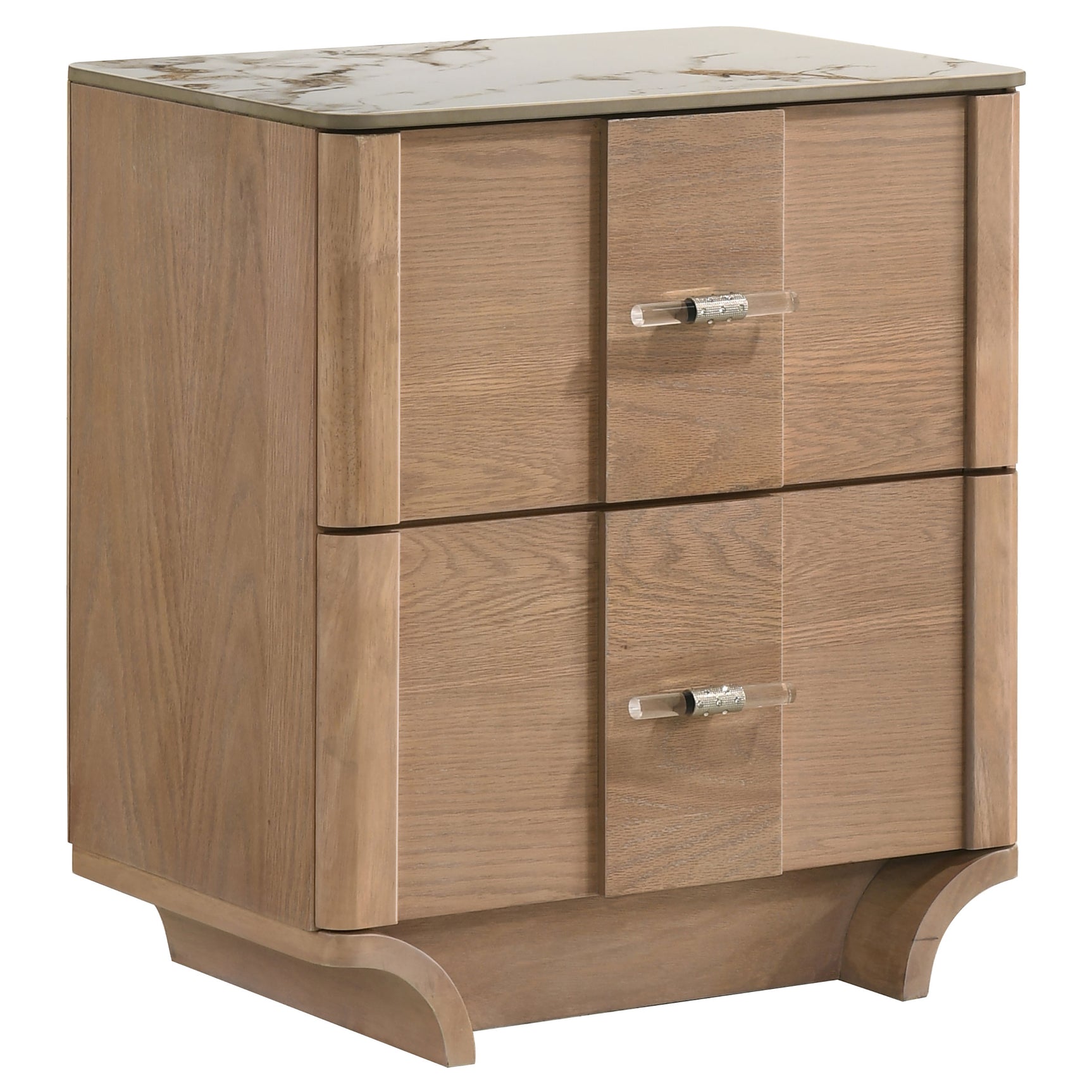 Leanne Light Oak 2-drawer Sinter Stone Top Nightstand - Ornate Home