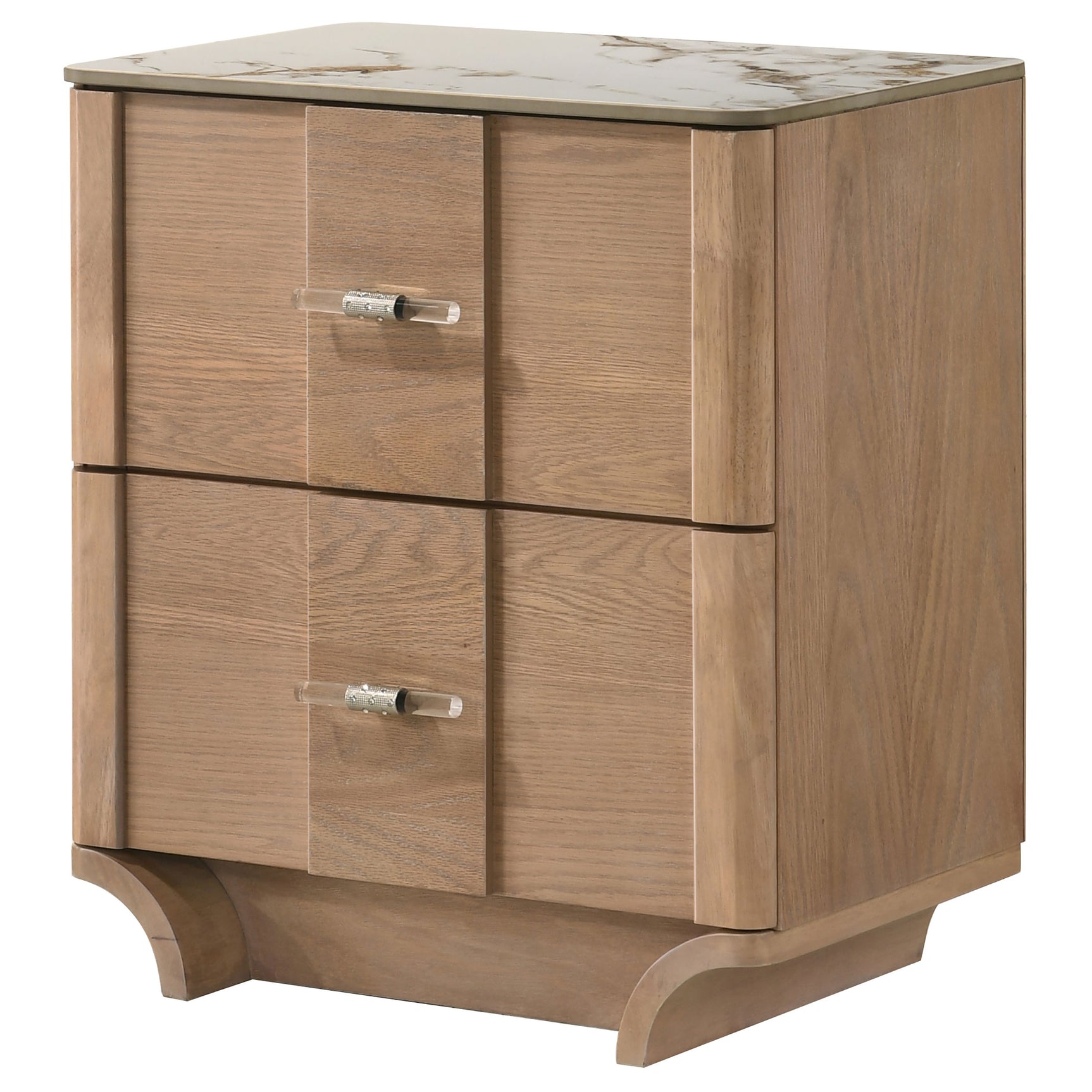 Leanne Light Oak 2-drawer Sinter Stone Top Nightstand - Ornate Home