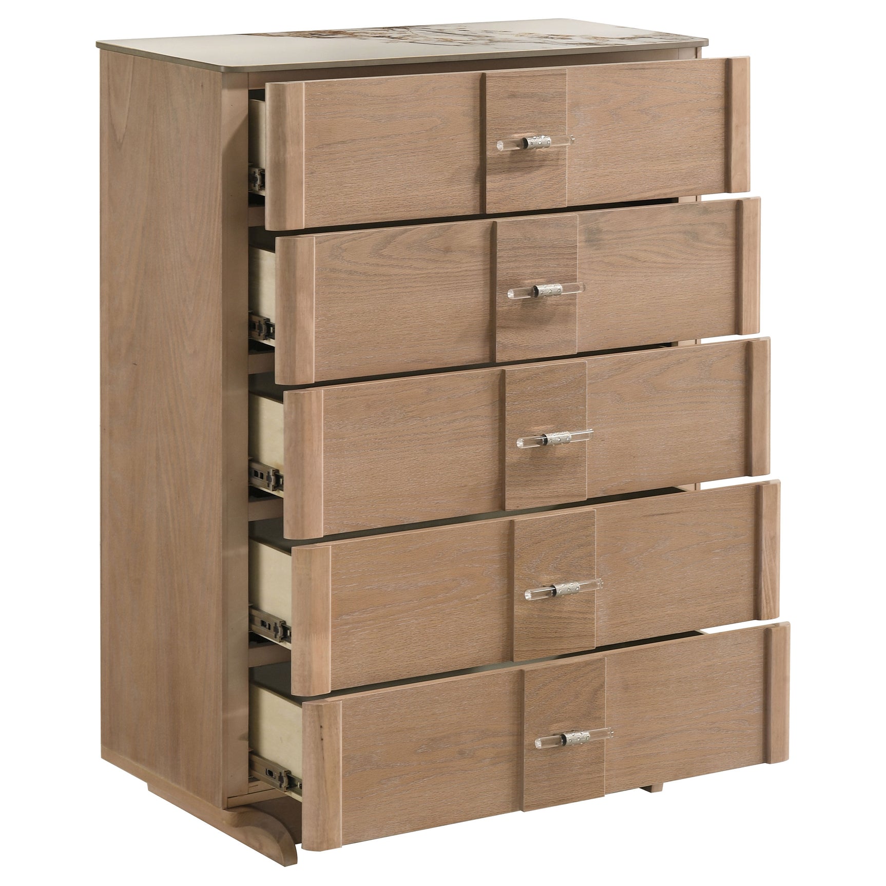 Leanne Light Oak 5-drawer Sinter Stone Top Chest of Drawers - Ornate Home