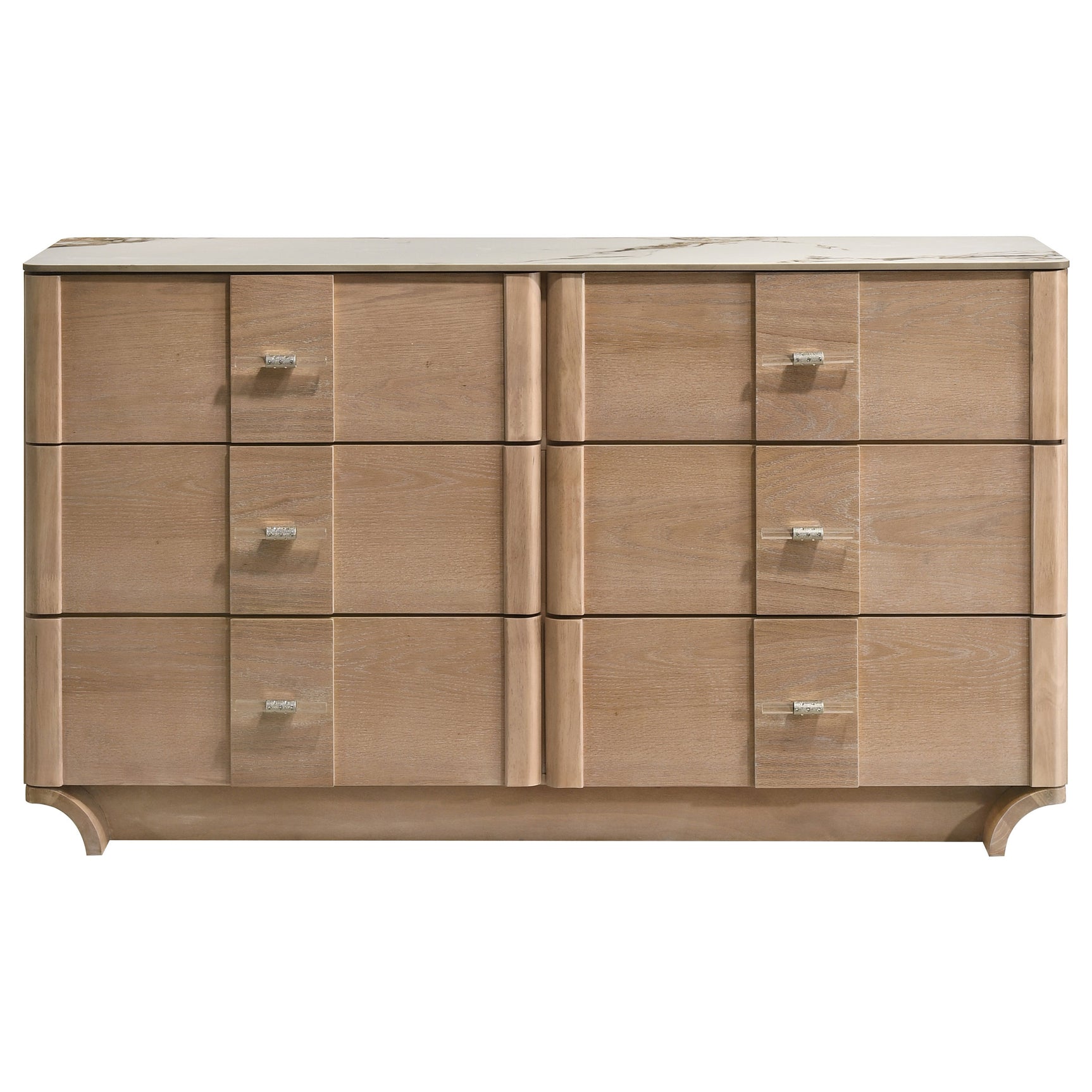 Leanne Light Oak 6-drawer Sinter Stone Top Dresser Cabinet - Ornate Home
