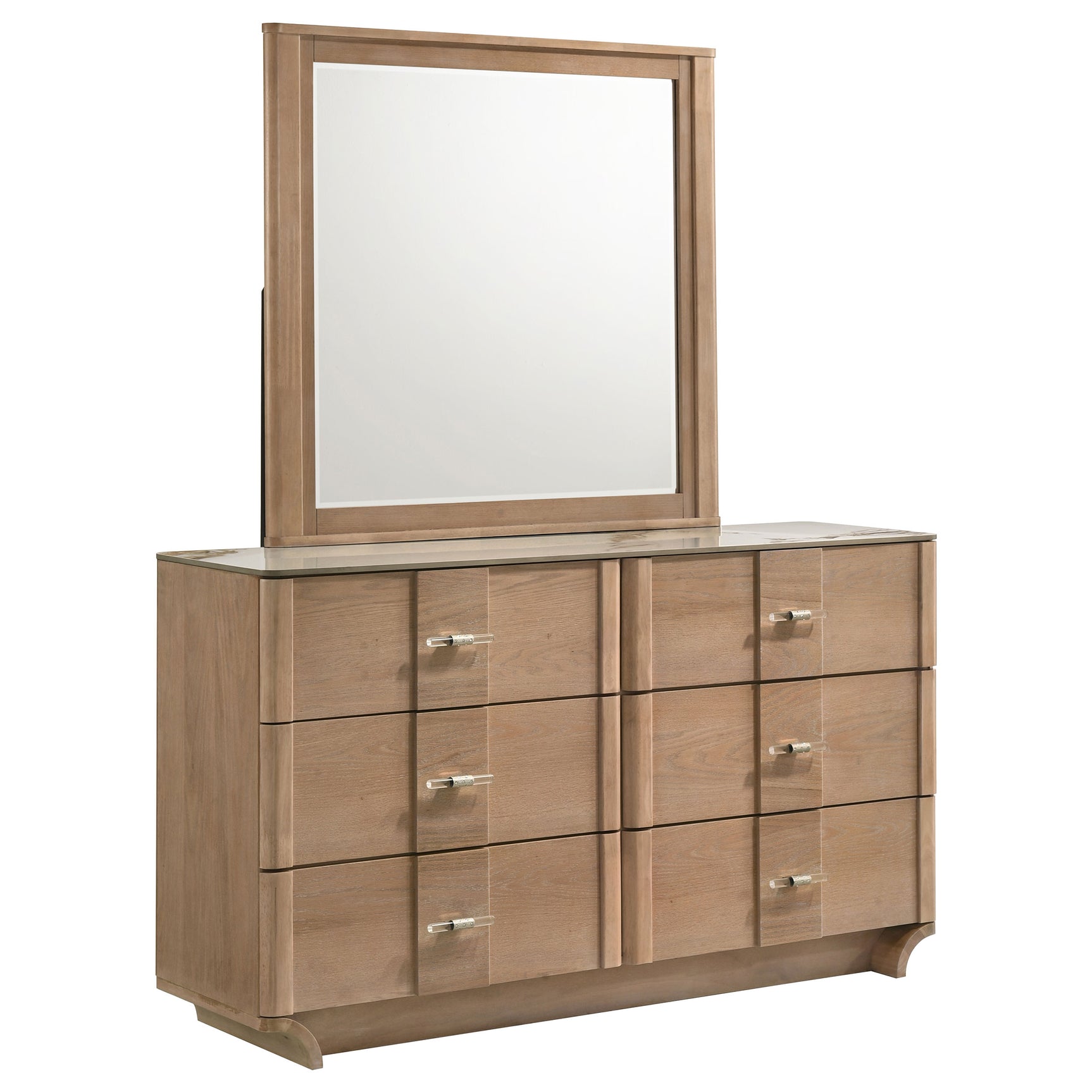 Leanne Light Oak 6-drawer Sinter Stone Top Dresser and Mirror - Ornate Home