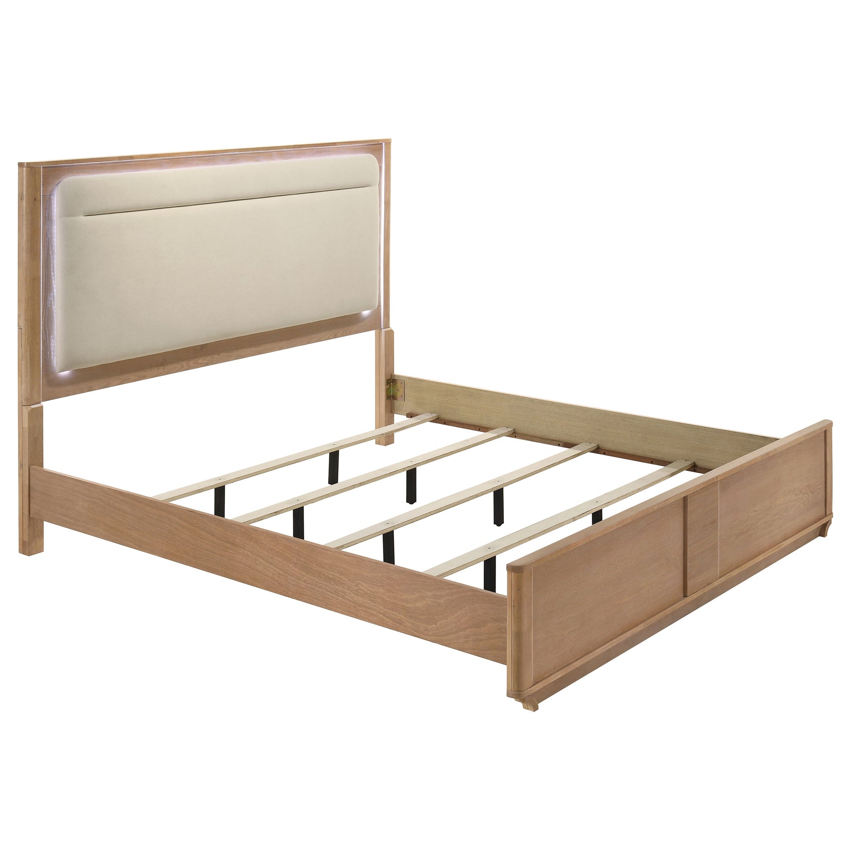 Leanne Off White/Light Oak Eastern King LED Panel Bed - Ornate Home