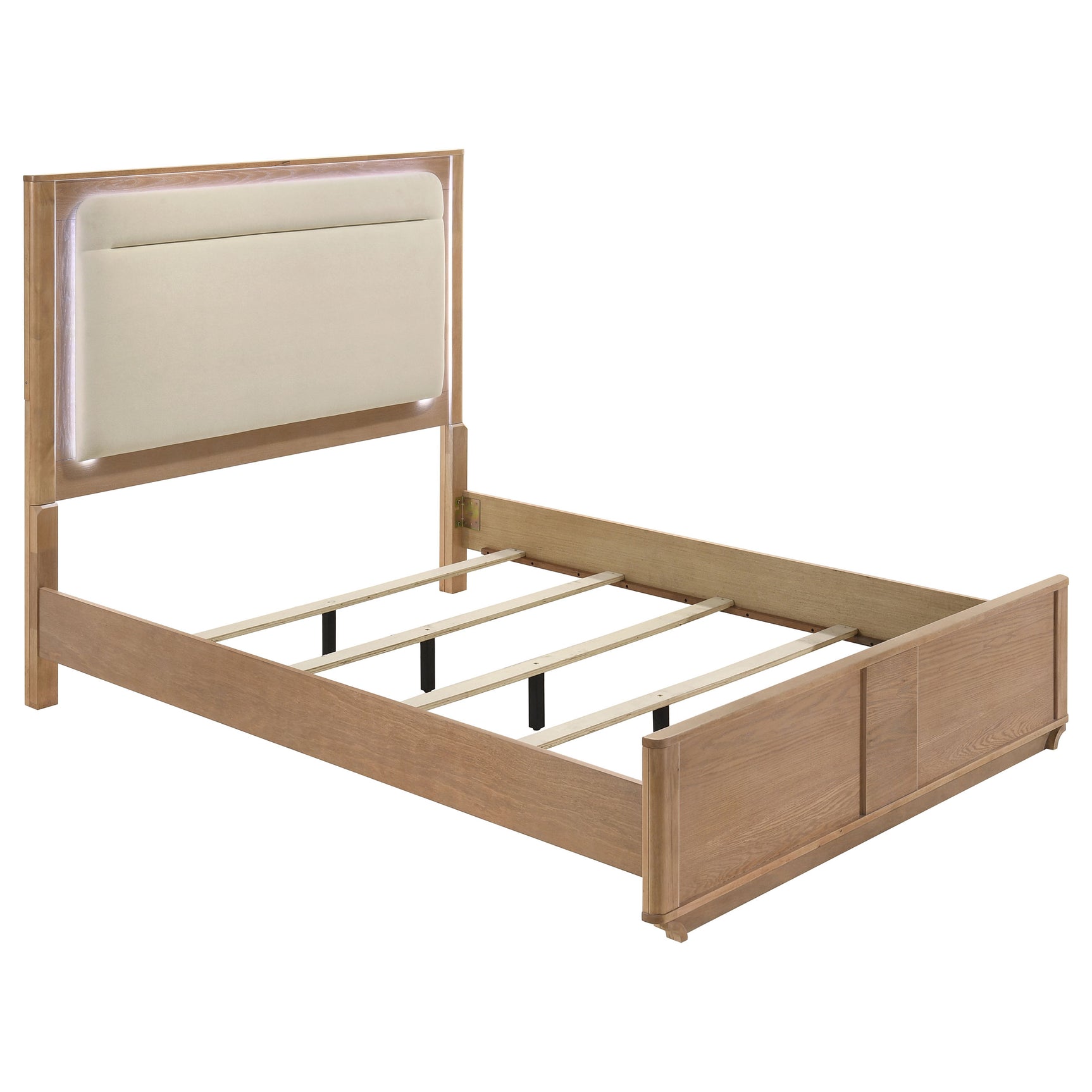 Leanne Off White/Light Oak Queen LED Panel Bed - Ornate Home