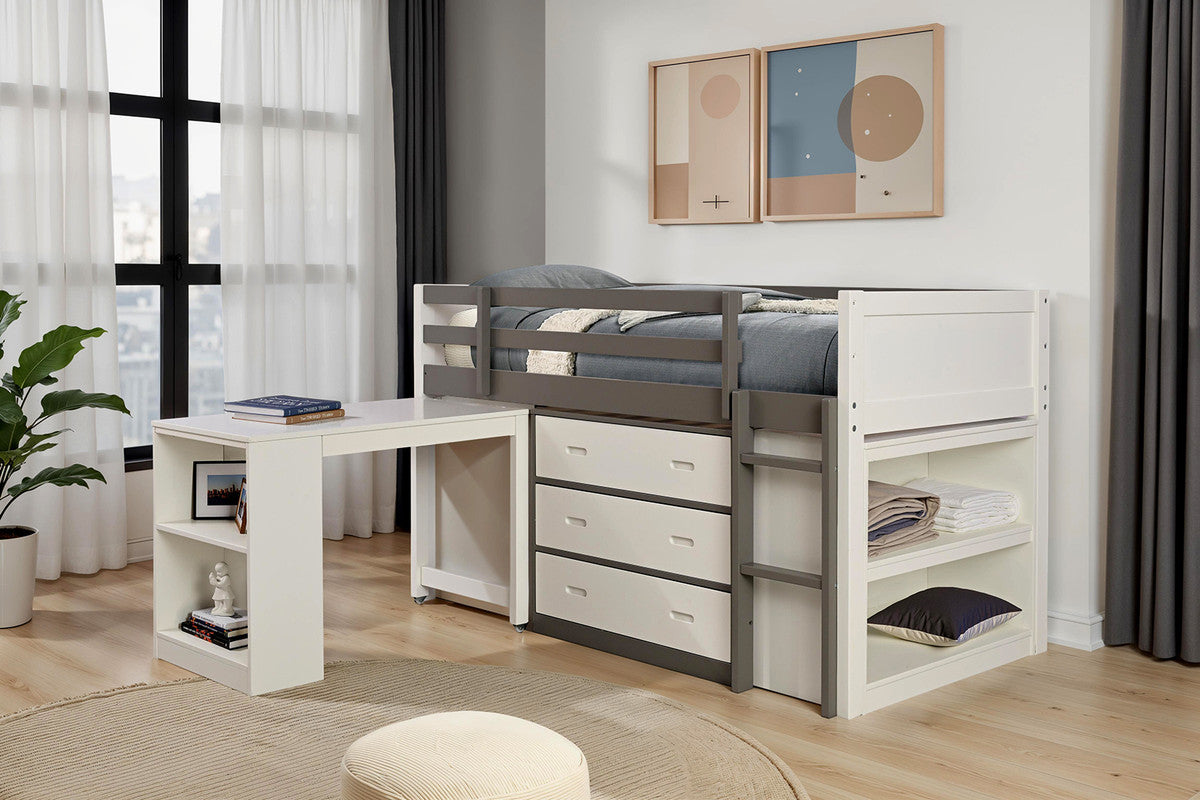 Ledell White/Gray Twin Loft Bed - Ornate Home