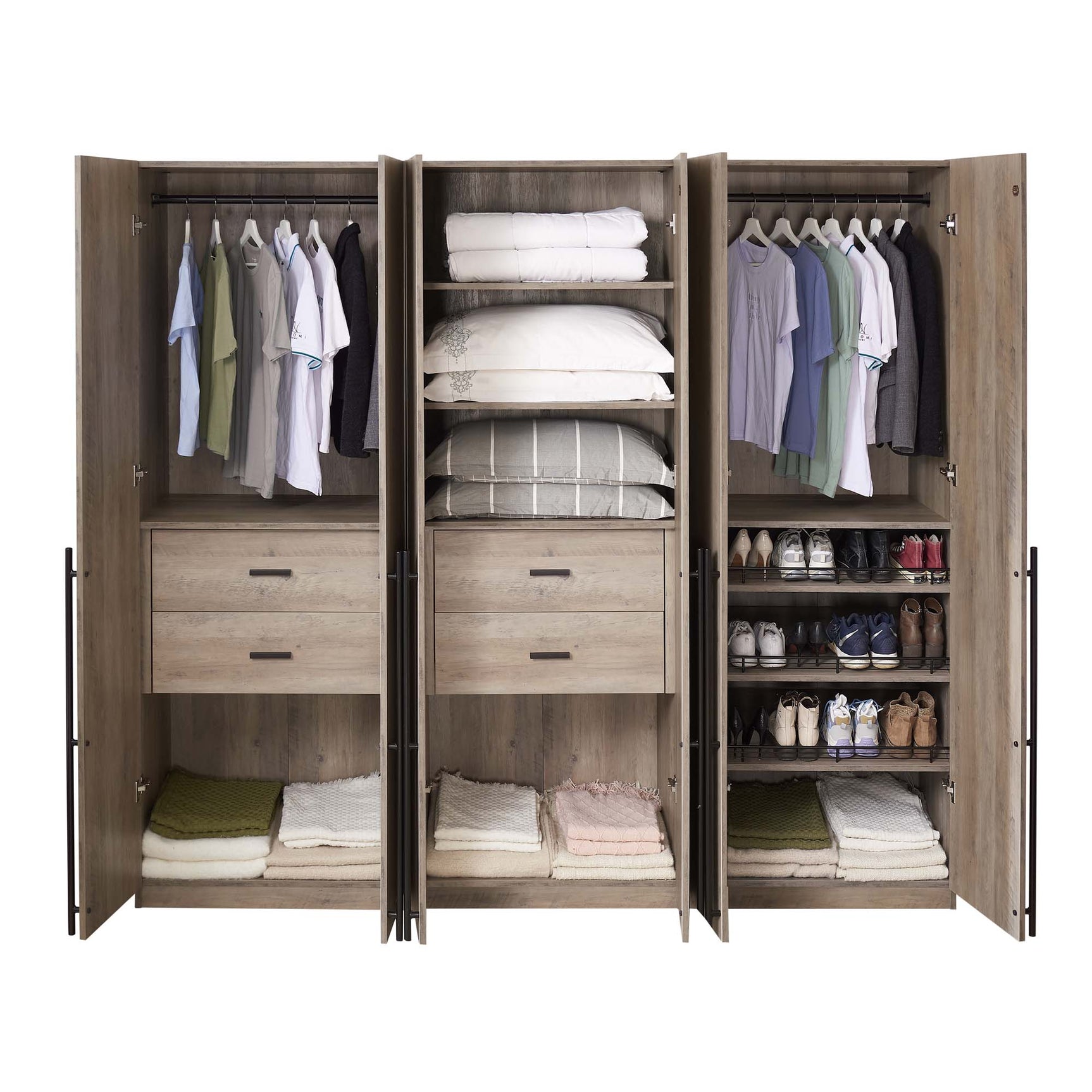Lee 3-Piece Module Wardrobe Closet in Rustic Grey - Ornate Home