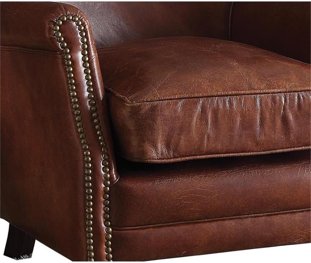 Leeds Vintage Dark Brown Top Grain Leather Accent Chair - Ornate Home