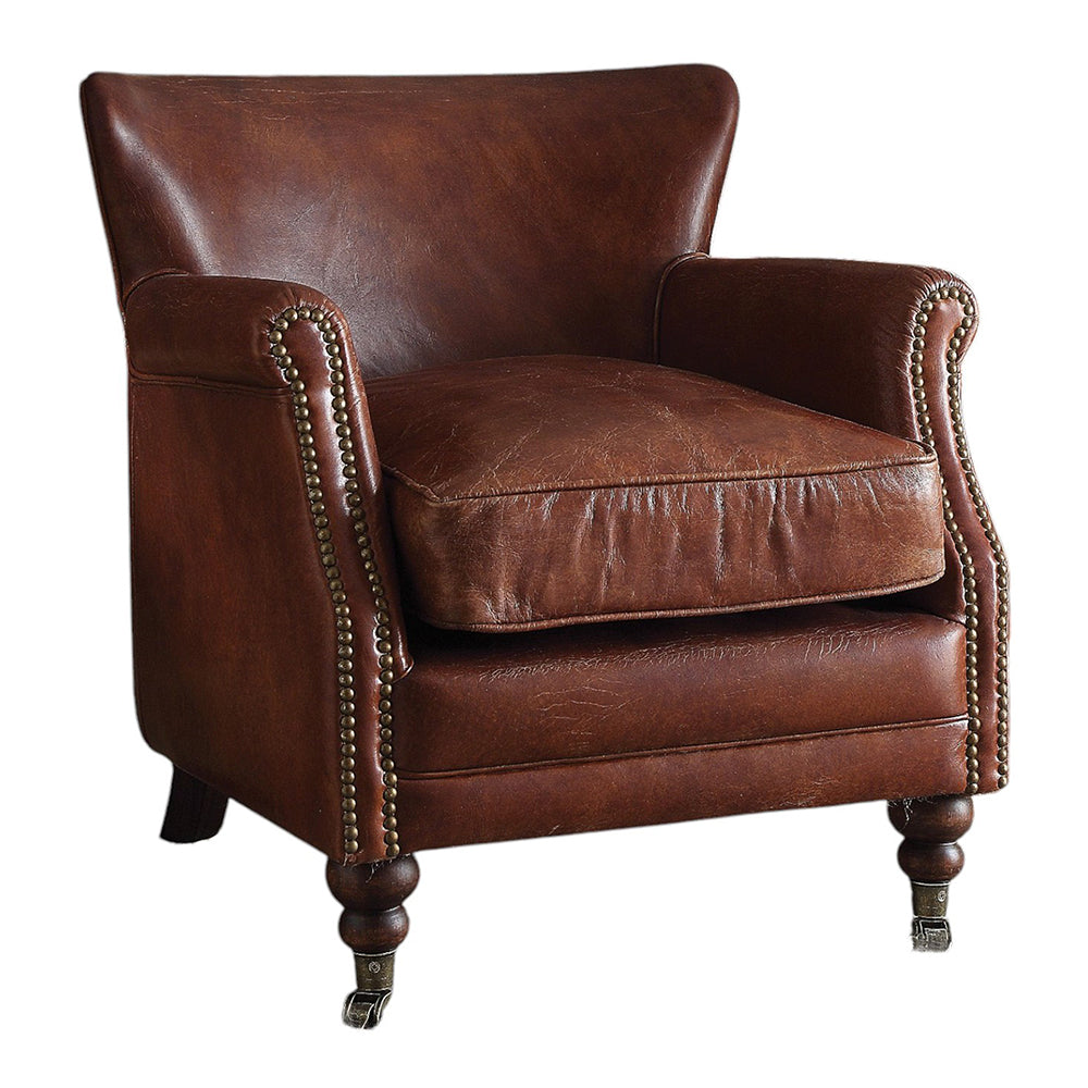 Leeds Vintage Dark Brown Top Grain Leather Accent Chair - Ornate Home
