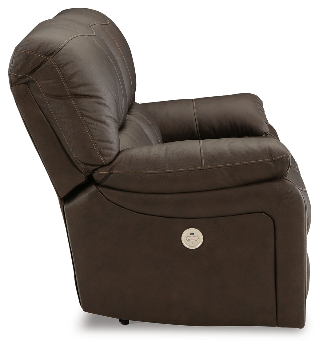 Leesworth Dark Brown Power Reclining Loveseat - Ornate Home