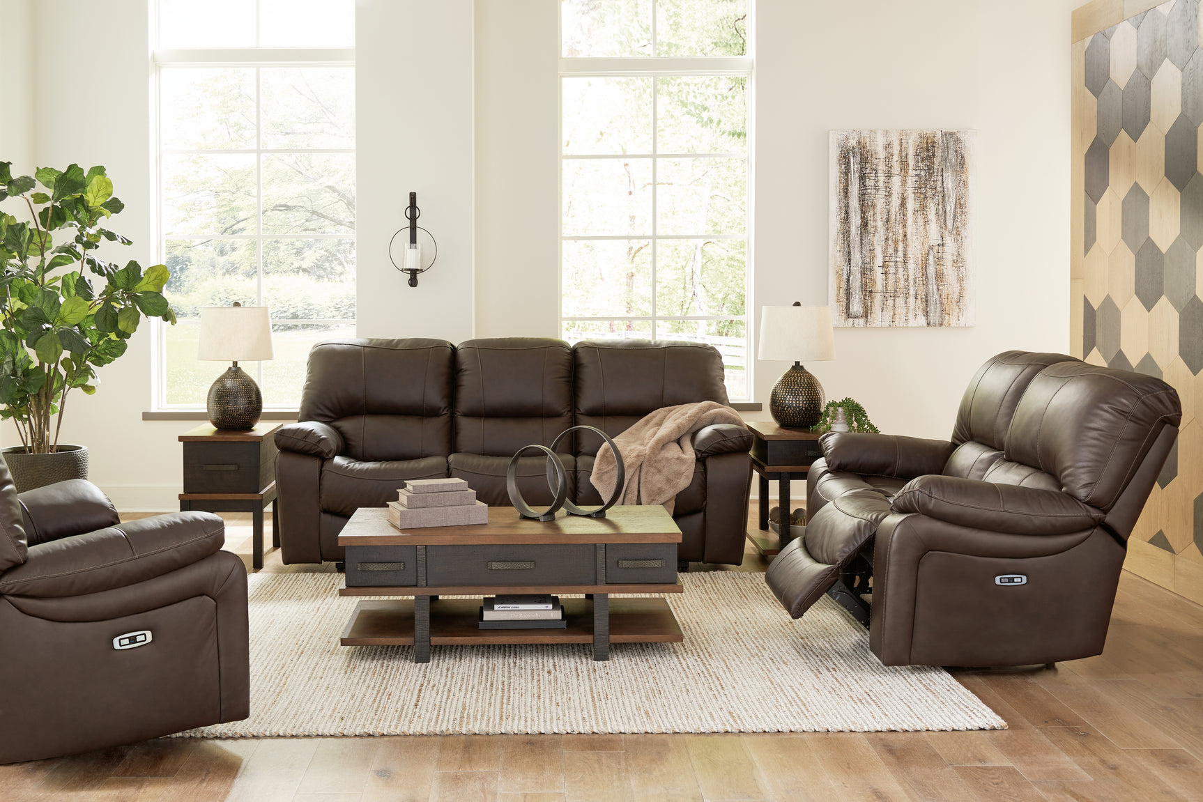 Leesworth Dark Brown Power Reclining Sofa, Loveseat and Recliner - Ornate Home