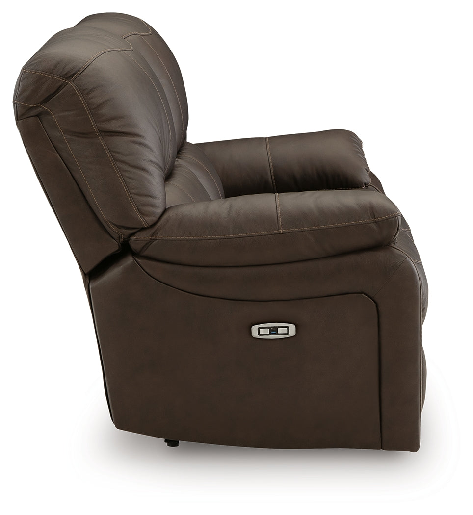 Leesworth Dark Brown Power Reclining Sofa, Loveseat and Recliner - Ornate Home