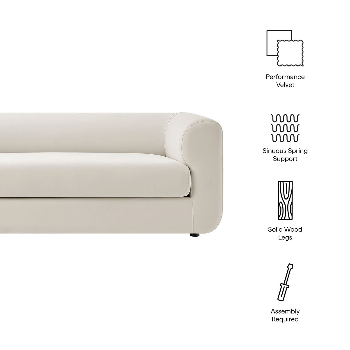 Leif Alabaster 89" Performance Velvet Upholstered Sofa - Ornate Home