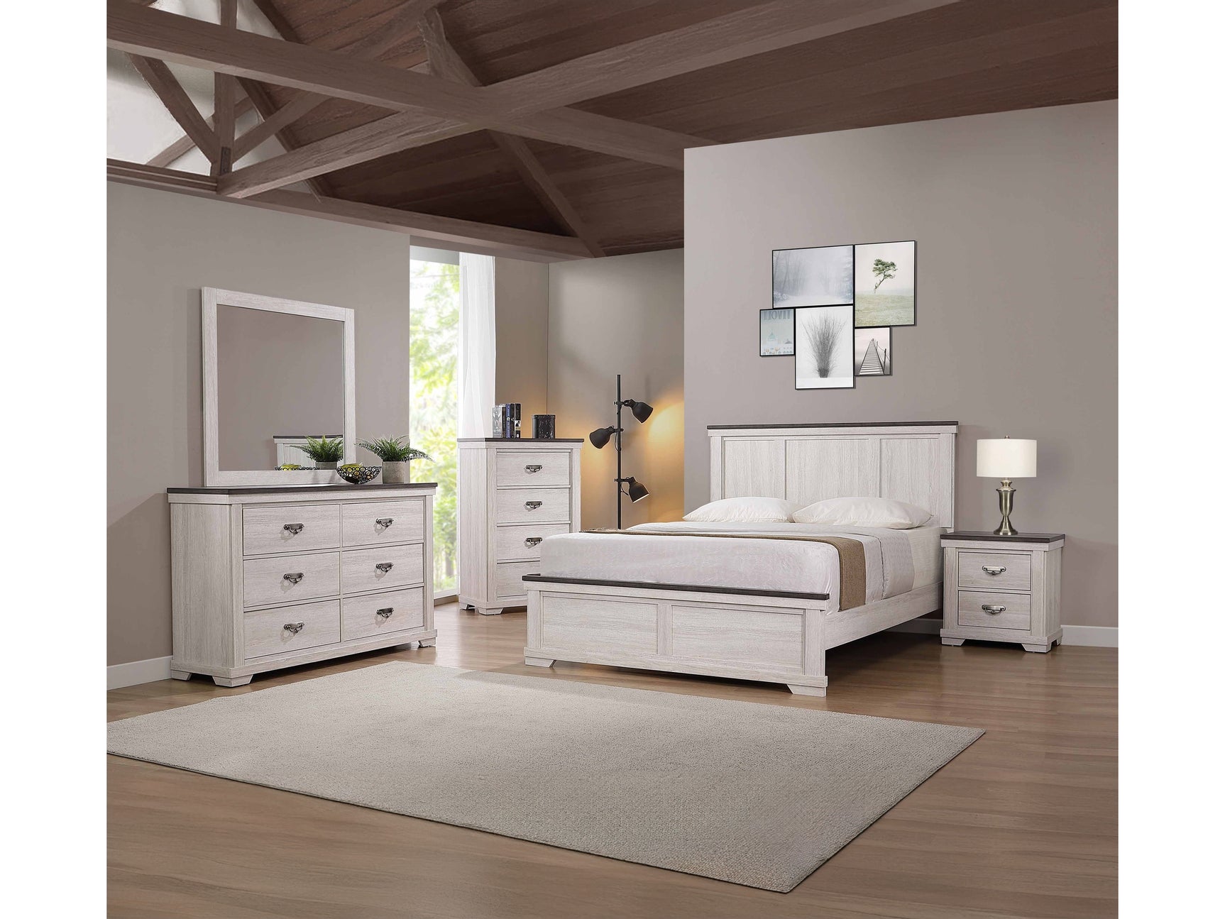 Leighton Cream/Brown Panel Bedroom Set - Ornate Home