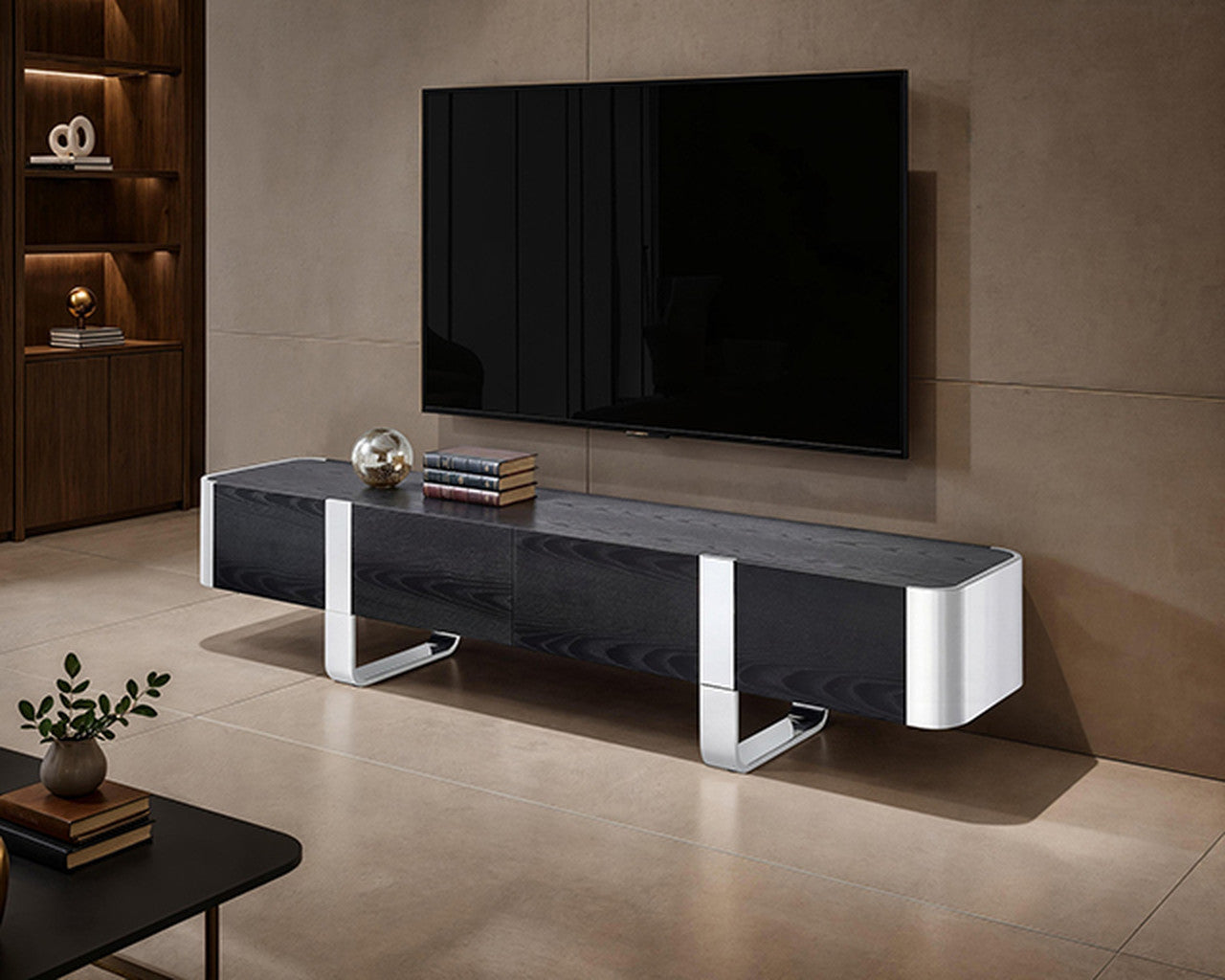 Leknes Silver/Black TV Stand - Ornate Home
