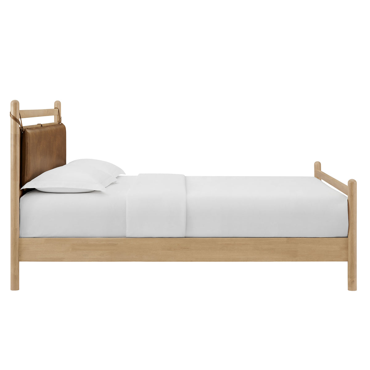 Leni Light Oak/Canyon King Size Vegan Leather and Wood Platform Bed Frame - Ornate Home