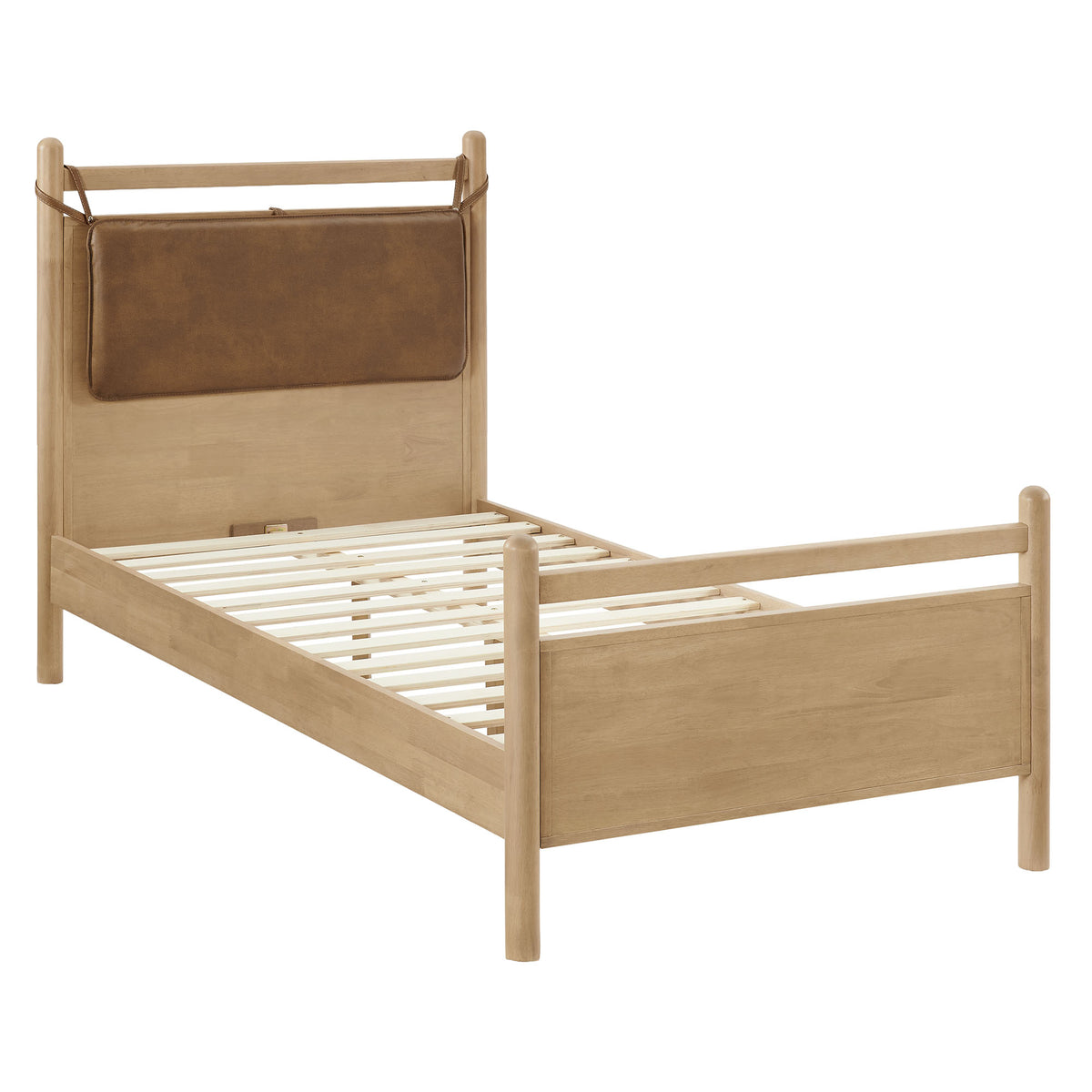 Leni Light Oak/Canyon Twin Size Vegan Leather and Wood Platform Bed Frame - Ornate Home