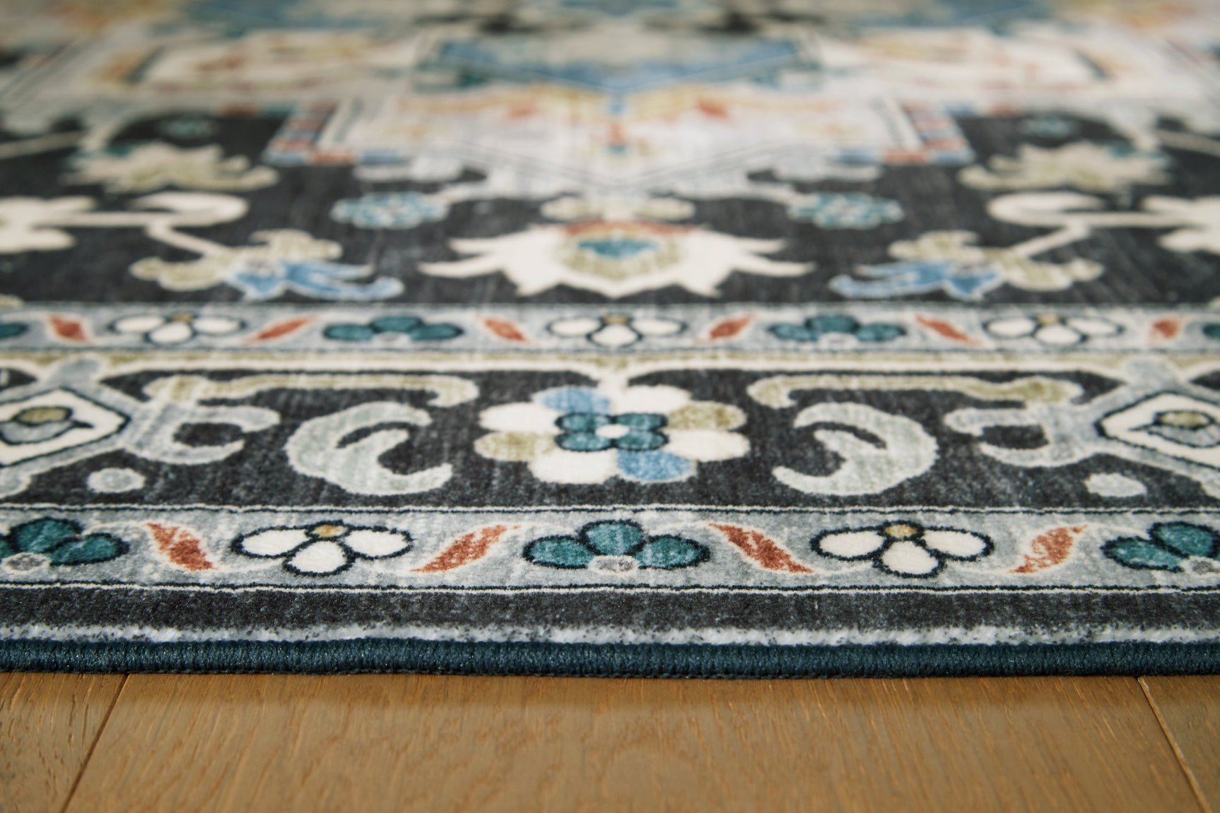 Leningston Black/Cream/Blue 5' x 7' Washable Rug (Online Special Price) - Ornate Home