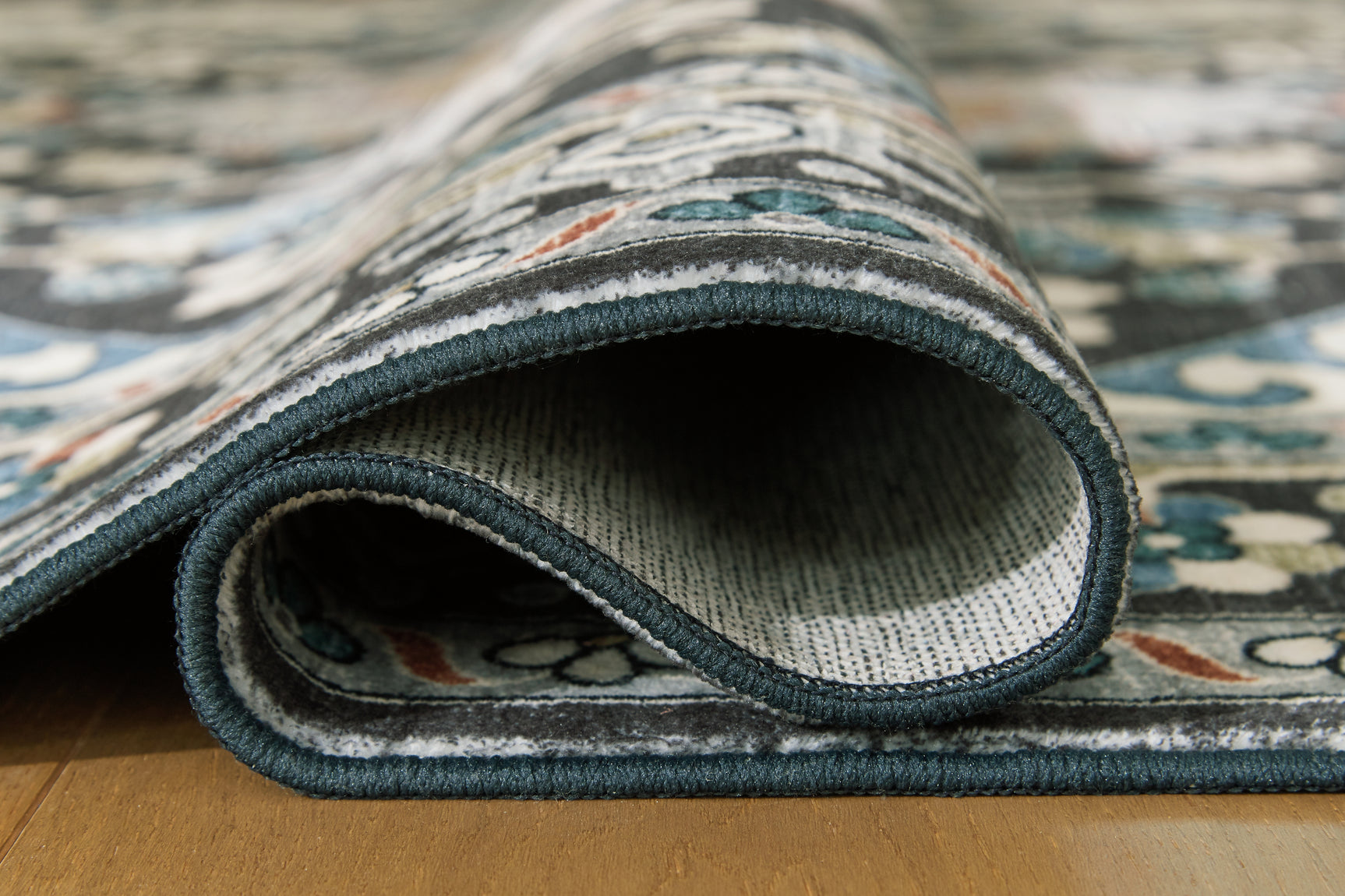 Leningston Black/Cream/Blue 5' x 7' Washable Rug - Ornate Home