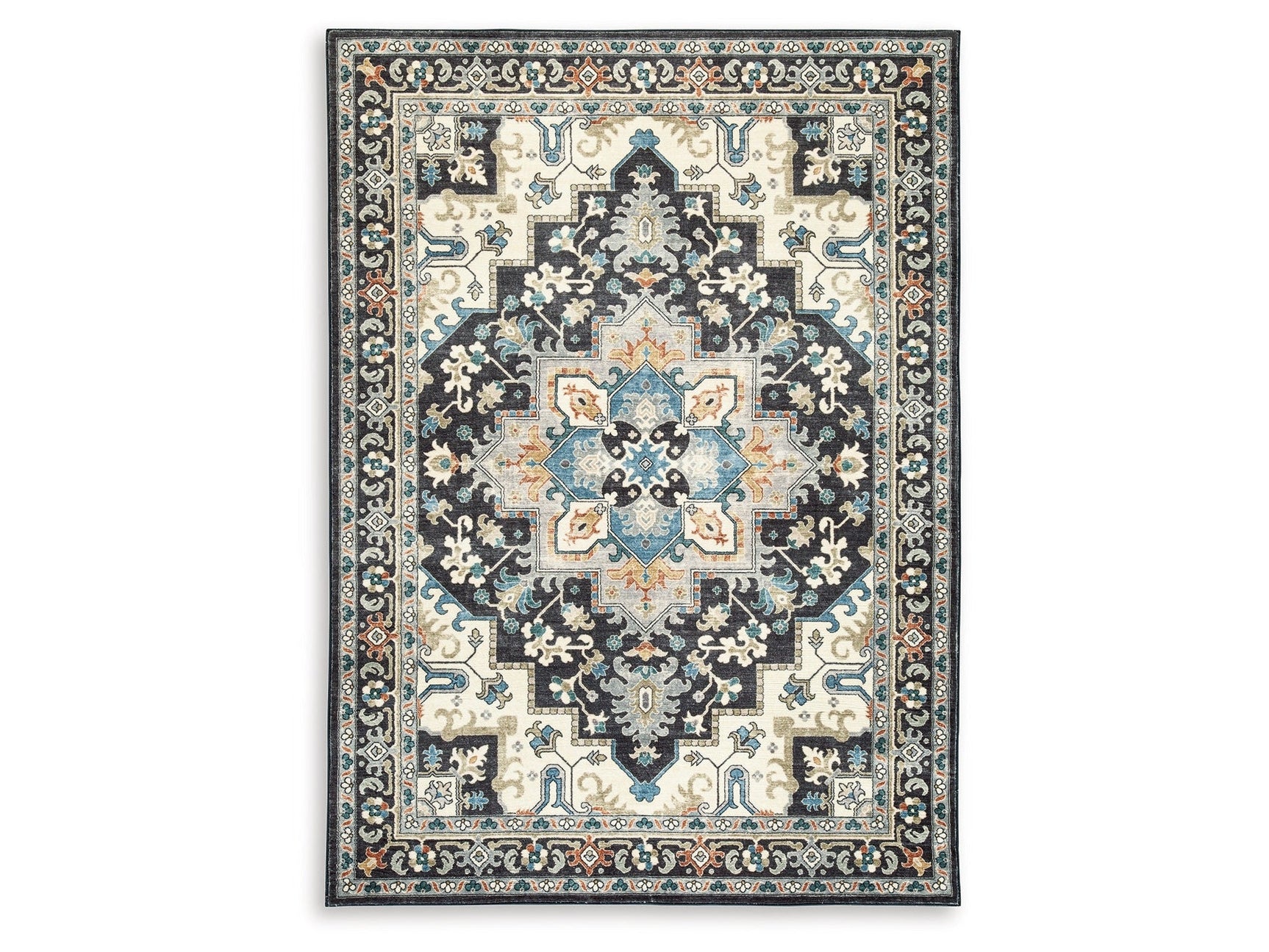 Leningston Black/Cream/Blue 8' x 10' Washable Rug (Online Special Price) - Ornate Home