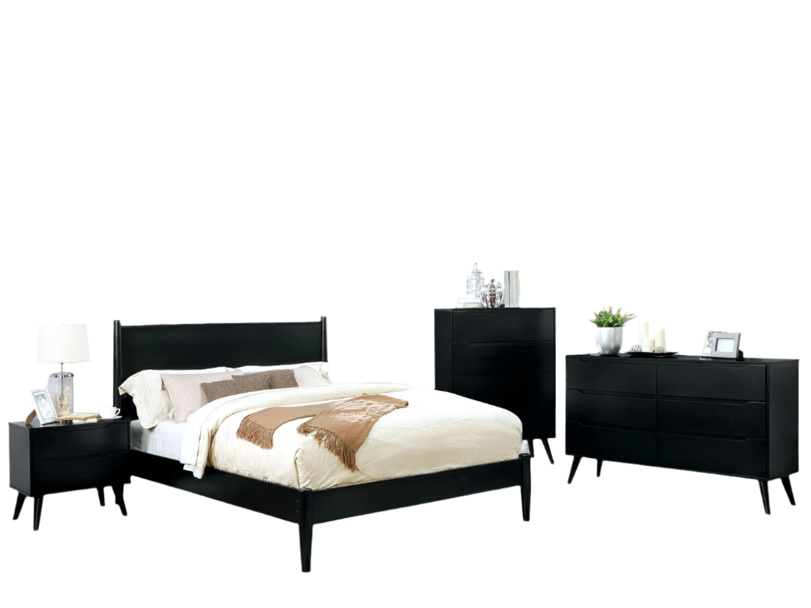 Lennart Black 5 Pc. Queen Bedroom Set w/ Chest - Ornate Home