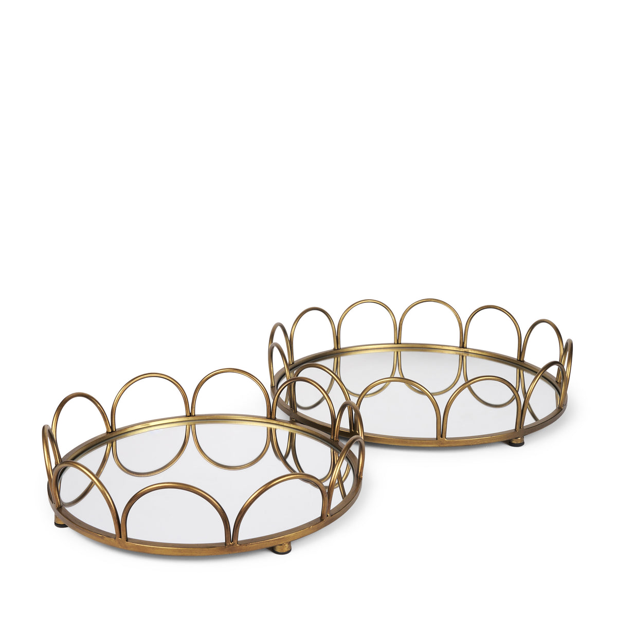Lenore Gold Round Metal/Mirror Tray (Set of 2) - Ornate Home