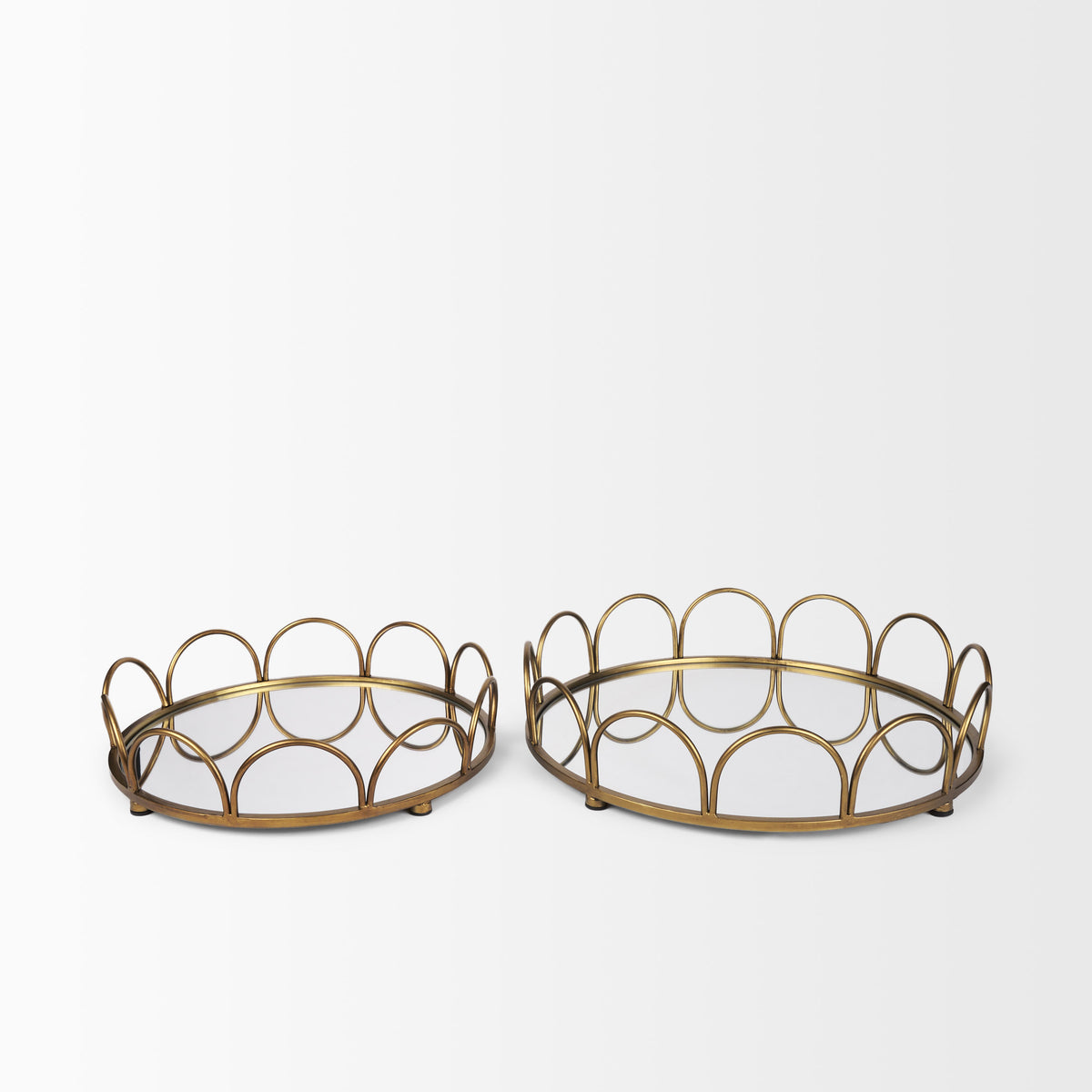 Lenore Gold Round Metal/Mirror Tray (Set of 2) - Ornate Home
