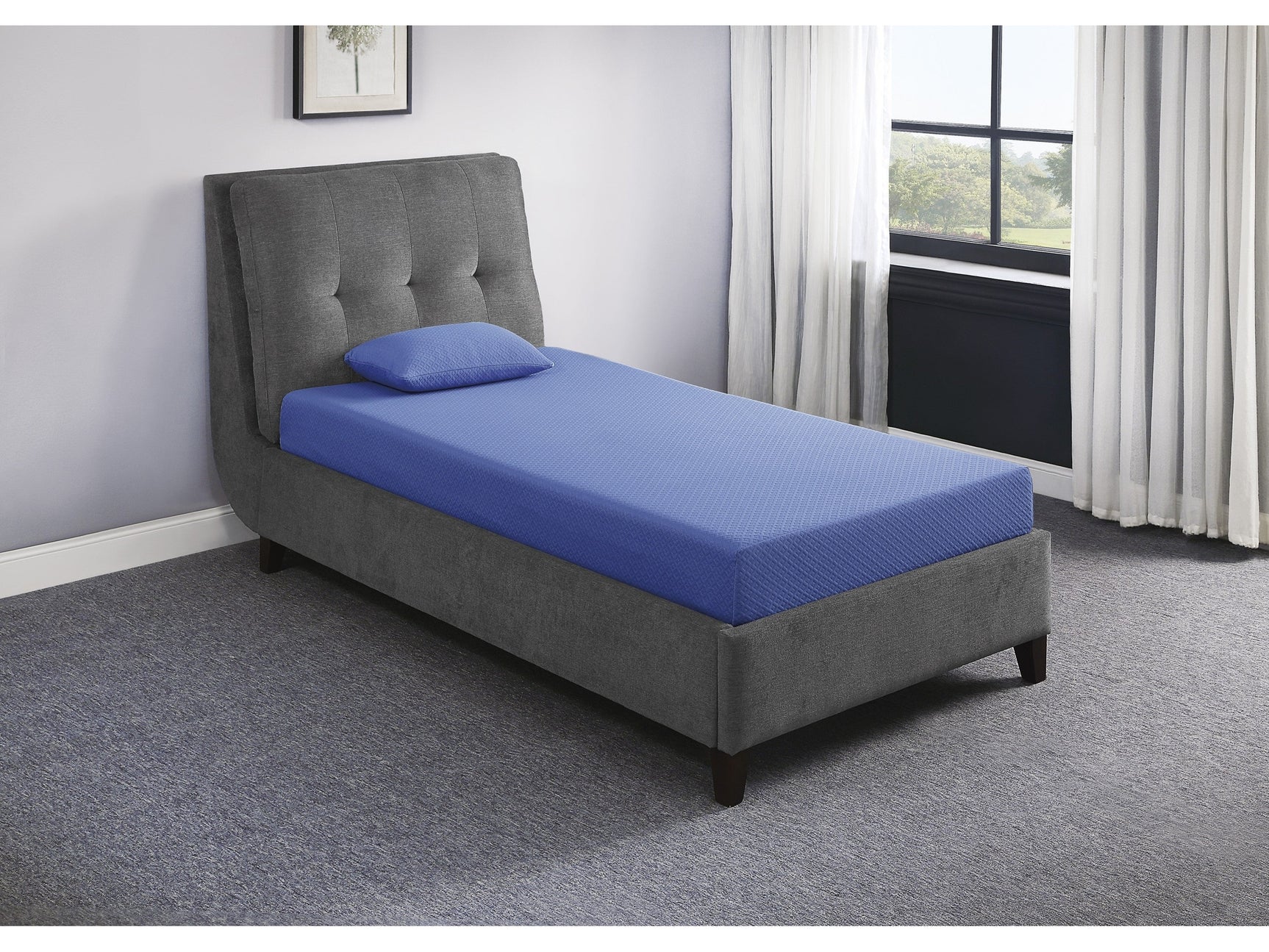 Leo Blue 7" Full Gel-Infused Memory Foam Mattress and Pillow Set - Ornate Home