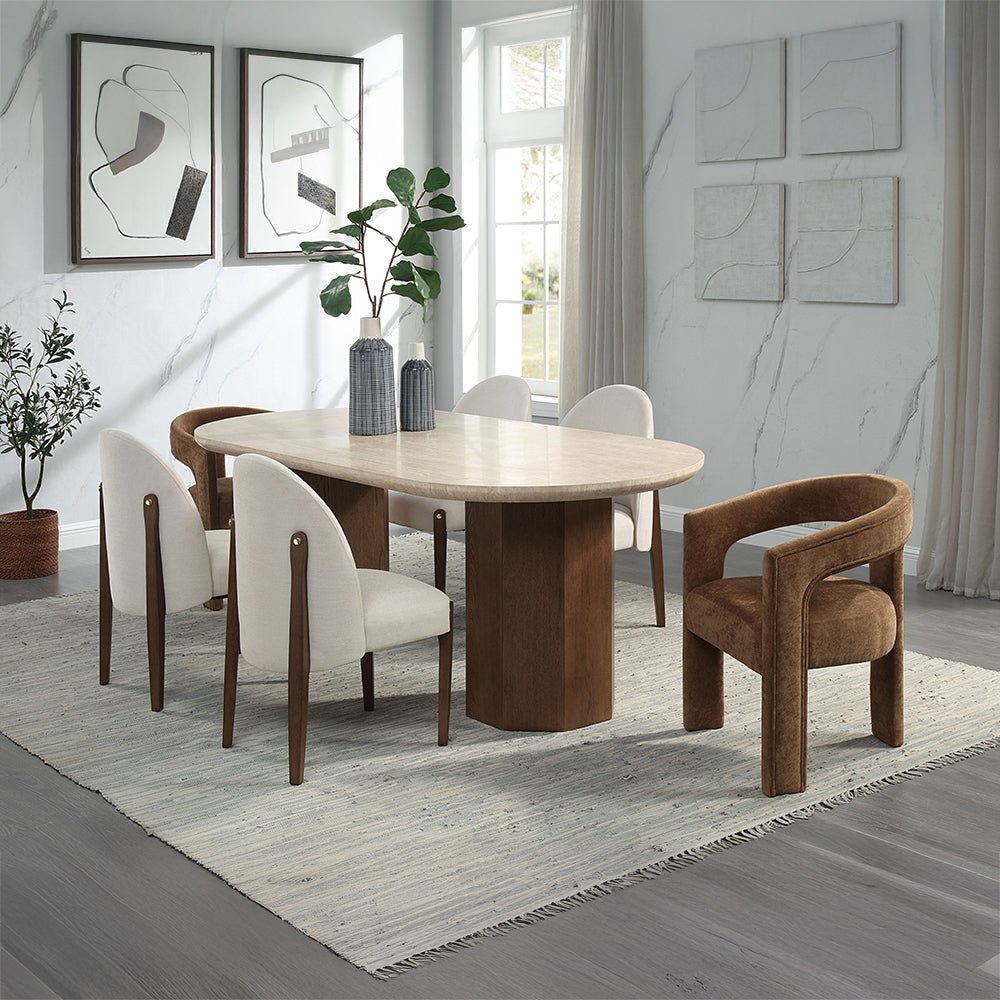 Leonardo Travertine Top/Dark Oak Dining Table - Ornate Home