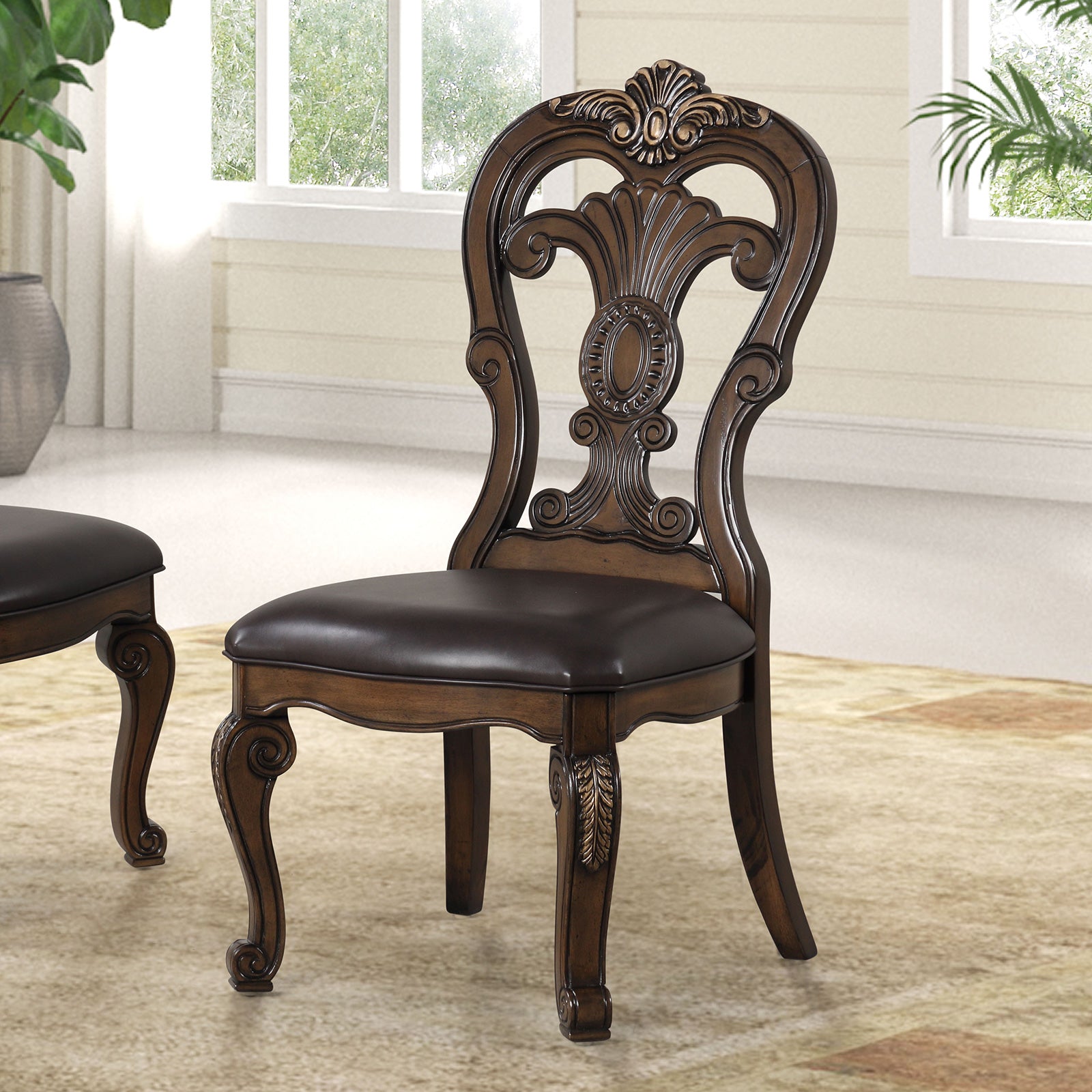 Leovanni Dark Brown 7 Piece Dining Set - Ornate Home