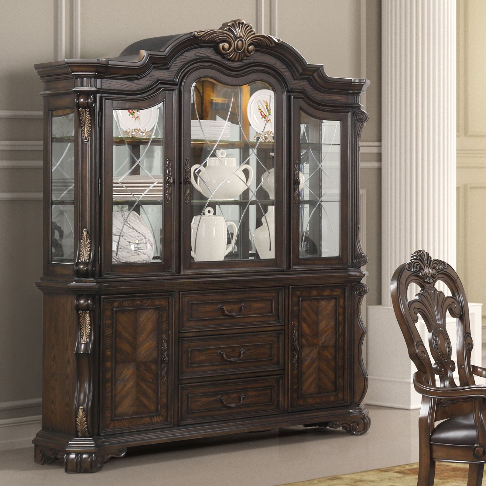 Leovanni Dark Brown Hutch Buffet - Ornate Home
