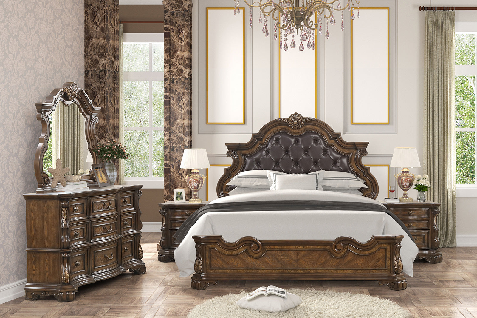 Leovanni Dark Brown Queen Full Bed - Ornate Home